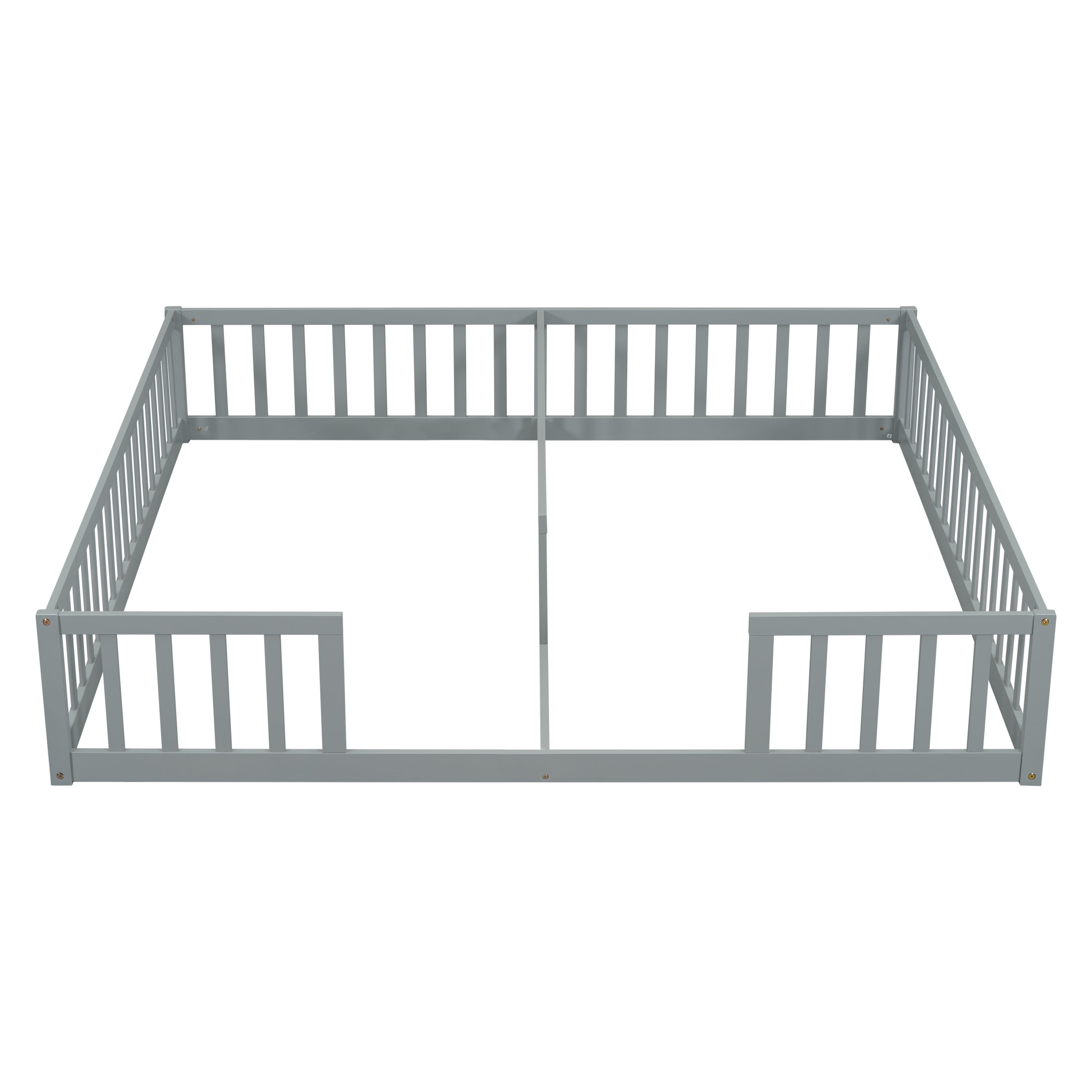 HAOYYE Double Twin Floor Bed with Fence, Guardrails, without door, Grey Sturdy Space-Saving Heavy Duty Modern Design Easy Assembly Durable Stylish Home Furniture Versatile