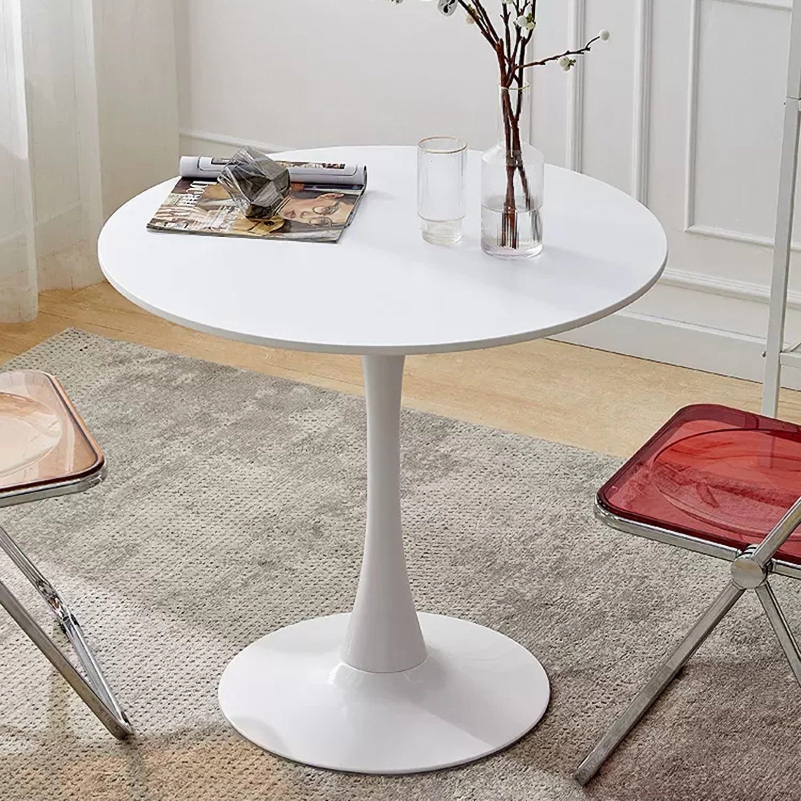 HAOYYE Modern Round Dining Table, White, Versatile Table for Dining Room, Kitchen, Coffee, or Leisure, Sturdy Space-Saving Heavy Duty Design, Ideal for Contemporary Home Décor