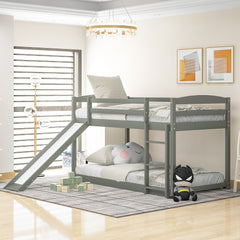 HAOYYE Twin over Twin Bunk Bed with Convertible Slide and Ladder , Gray(Old SKU:WF281725AAE) Sturdy Space-Saving Heavy Duty Modern Design Adults Dorm Room Easy Assembly Bedroom Furniture