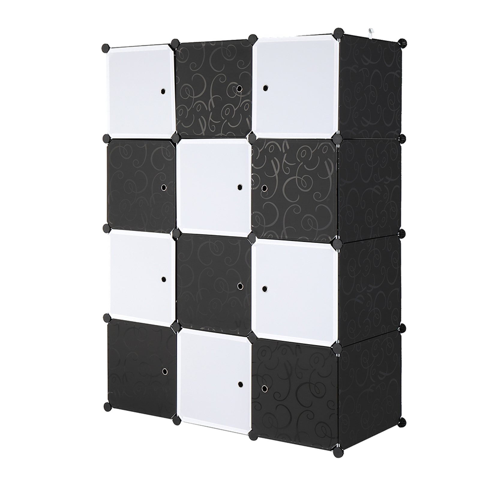 DE Direct HAOYYE 12 Cube Organizer Stackable Plastic Storage Shelves Modular Closet Cabinet with Hanging Rod Multifunctional Stackable Design for Bedroom Entryway Living Room Black and White