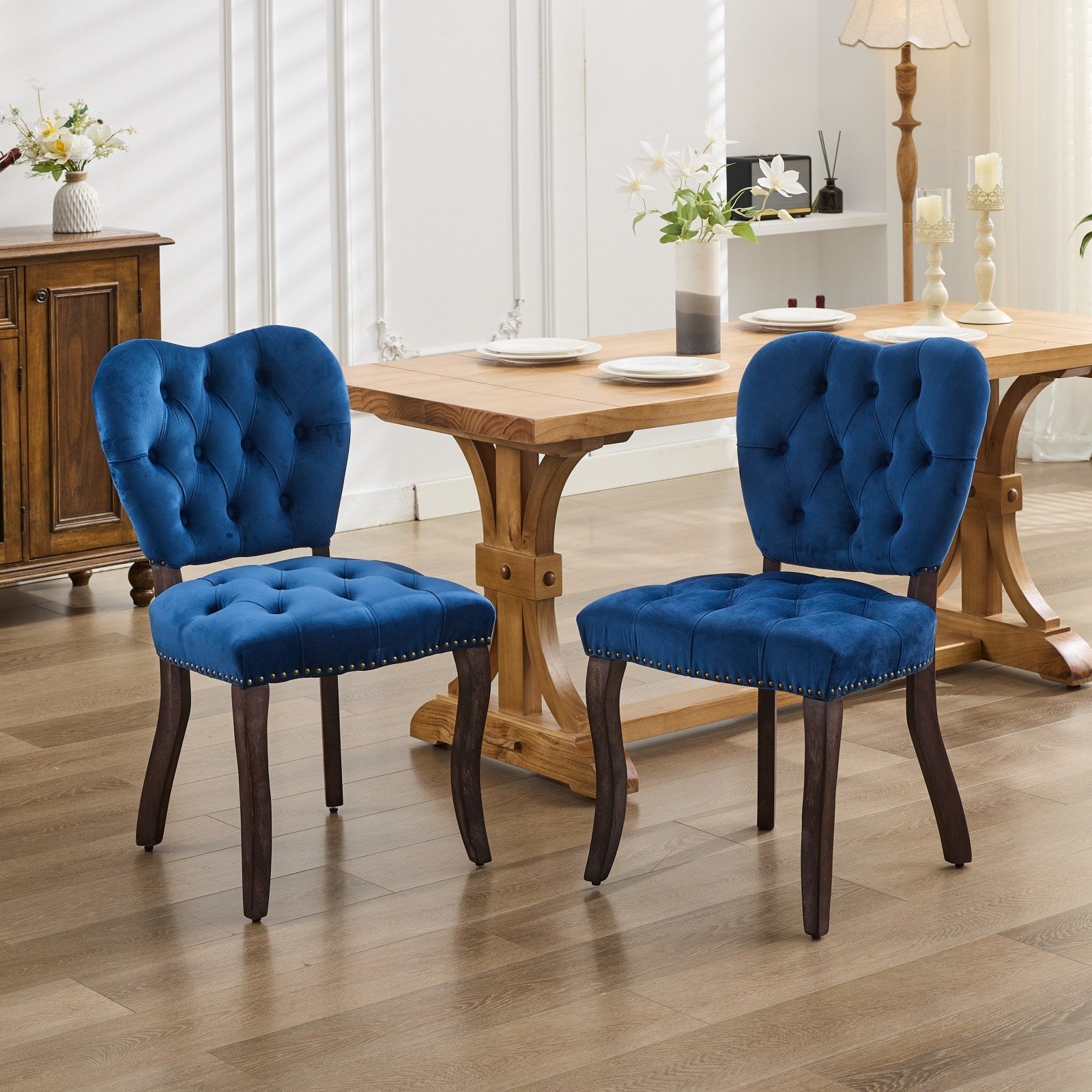 HAOYYE French Vintage Tufted Upholstered Fabric Dining Chair,Set of 2,Blue,SW1869BL Sturdy Space-Saving Heavy Duty Modern Design Easy Assembly Durable Stylish Home Furniture Versatile