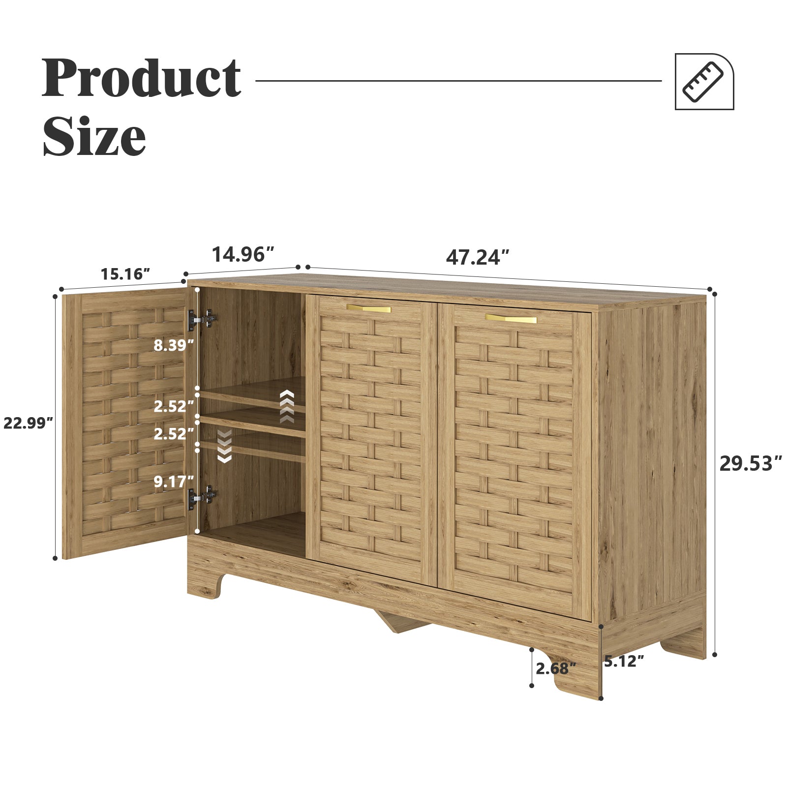 HAOYYE Storage Cabinet with 3 Doors, Wood Sideboard Buffet Storage with Adjustable Shelf, Anti-tip Kit Accent Cabinet for Living Room, Hallway, Entryway, Dining Room, Bedroom Sturdy Space-Saving Heavy Duty