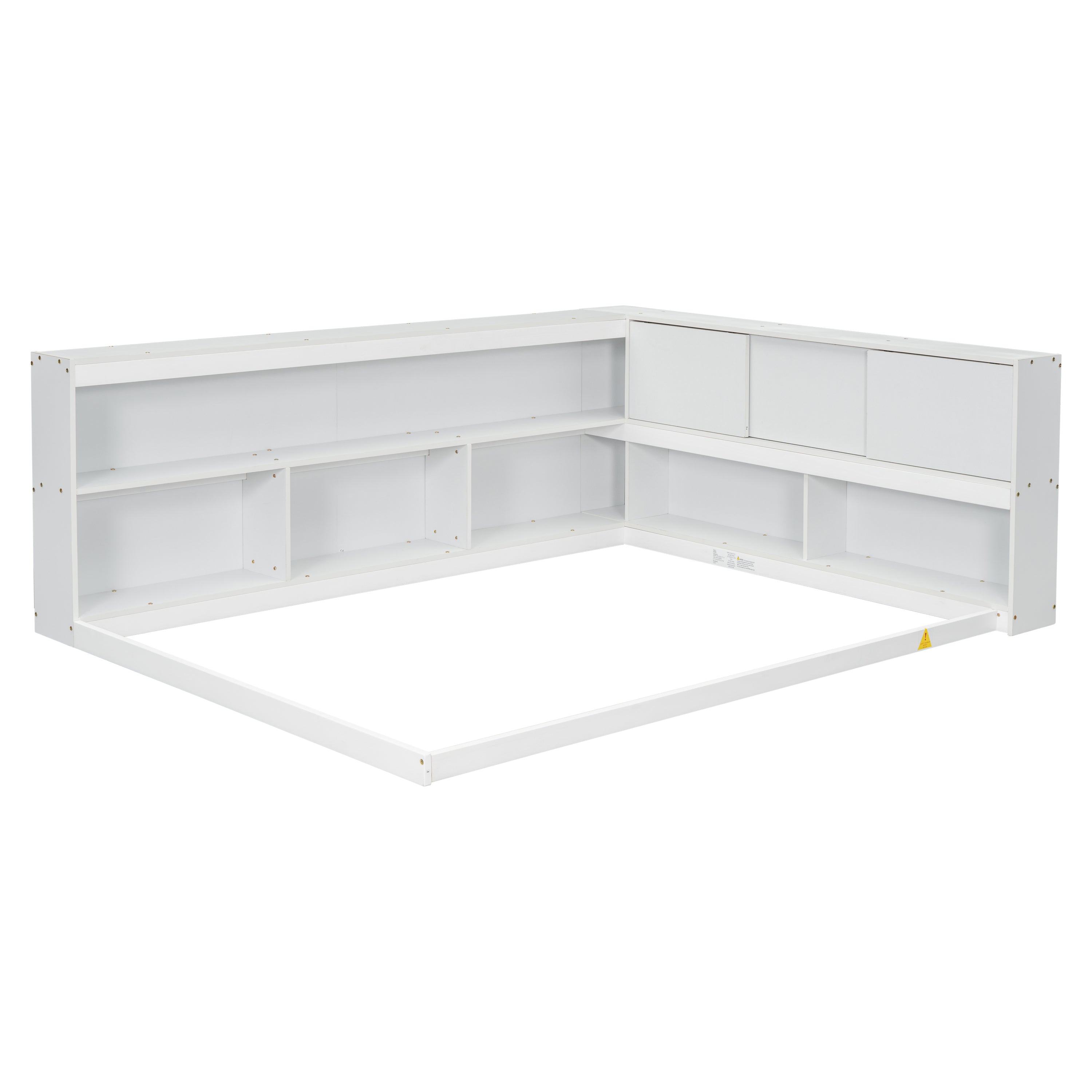HAOYYE Full Floor Bed with L-shaped Bookcases, sliding doors,without slats,White Sturdy Space-Saving Heavy Duty Modern Design Easy Assembly Durable Stylish Home Furniture Versatile