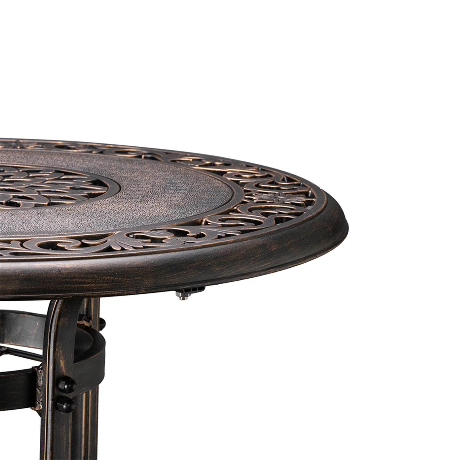 Haoyye Outdoor Cast Aluminum Round Dining Table, Weather Resistant Bistro Table with Elegant Patterned Top, Rustproof and Durable Design for Patio, Balcony, Deck, Courtyard or Garden, Easy to Assemble and Maintain