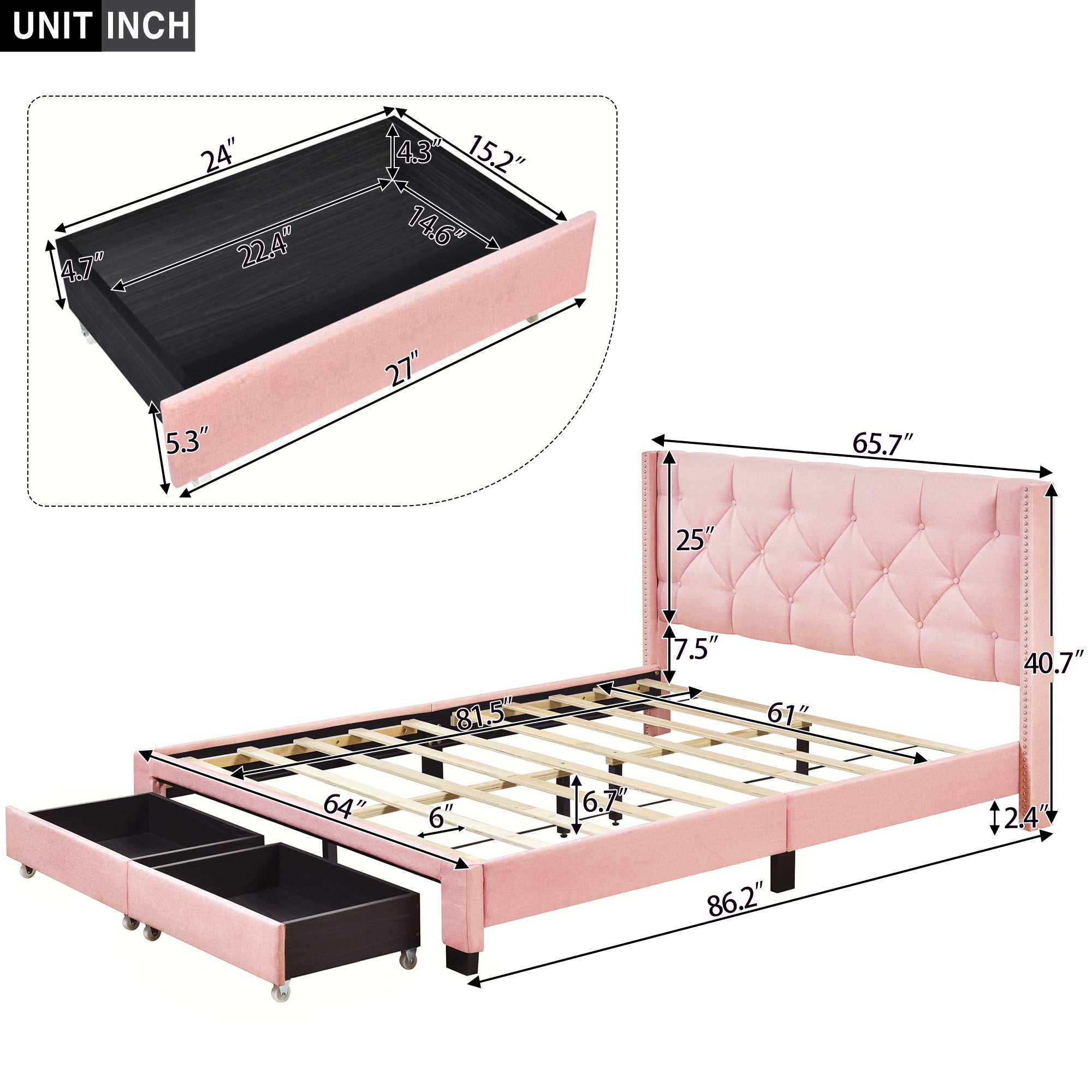 HAOYYE Queen Size Linen Upholstered Platform Bed with Two Drawers, Modern Storage Bed with Sturdy and Space-Saving Design, Heavy Duty Construction, Ideal for Adults and Dorm Rooms, Easy Assembly for Bedroom Furniture