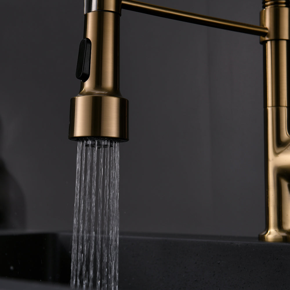 Haoyye Commercial LED Kitchen Faucet with Pull Down Sprayer, Single Handle High Arc Sink Faucet with Stream and Spray Modes, 360° Swivel Spout, Heavy Duty Brass Design, Easy to Install, Modern Space-Saving Fixture for Home, Farmhouse, or RV Kitchen