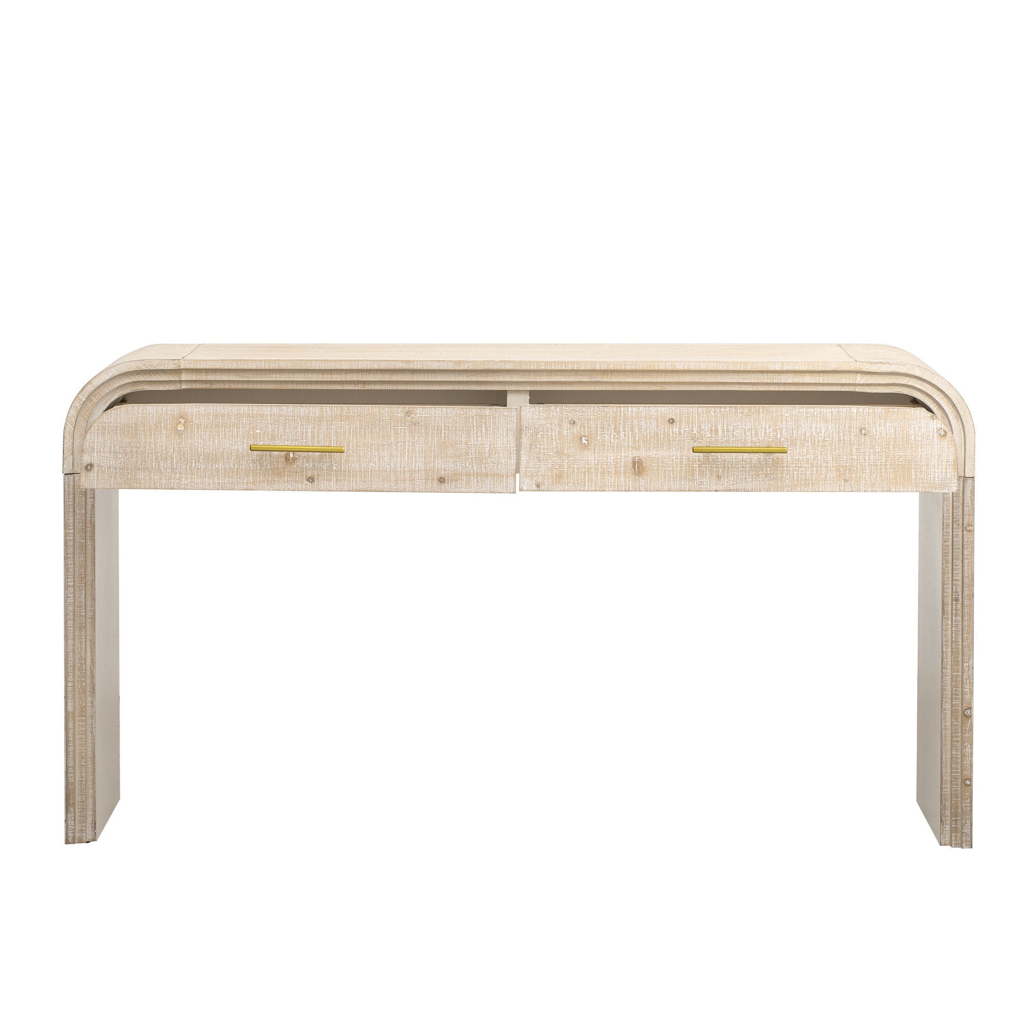 HAOYYE Unique Retro Silhouette Console Table with Open Style, Two Top Drawers for Entrance, Dining Room, Living Room, Natural Wood Wash Finish, Sturdy Space-Saving Heavy Duty Modern Design, Ideal for Adults