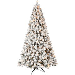 HAOYYE Artificial Flock LED-Lit Christmas Tree with 779 PVC Mixed Branch Tips, Fireproof and Environmentally Friendly Material, Hinged Premium Foldable Base for Easy Assembly and Indoor Holiday Decoration
