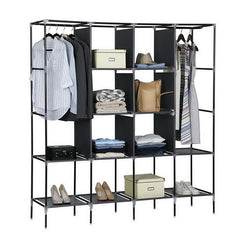 DE Direct HAOYYE Portable Clothes Closet Wardrobe with 12 Storage Shelves and 4 Side Pockets for Bedroom Entryway Garage Fabric Clothes Organizer with Zippered Cover Dustproof Freestanding Clothes Storage Rack