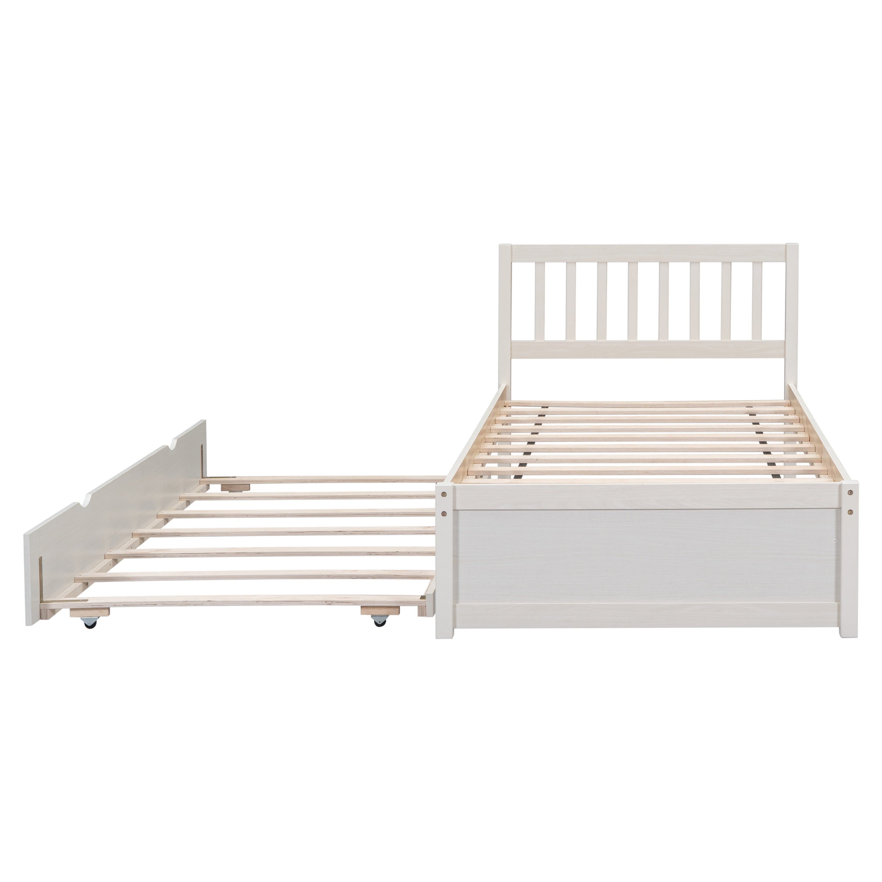 HAOYYE Wooden Twin Size Platform Bed Frame with Trundle for White Washed Color Sturdy Space-Saving Heavy Duty Modern Design Easy Assembly Durable Stylish Home Furniture Versatile