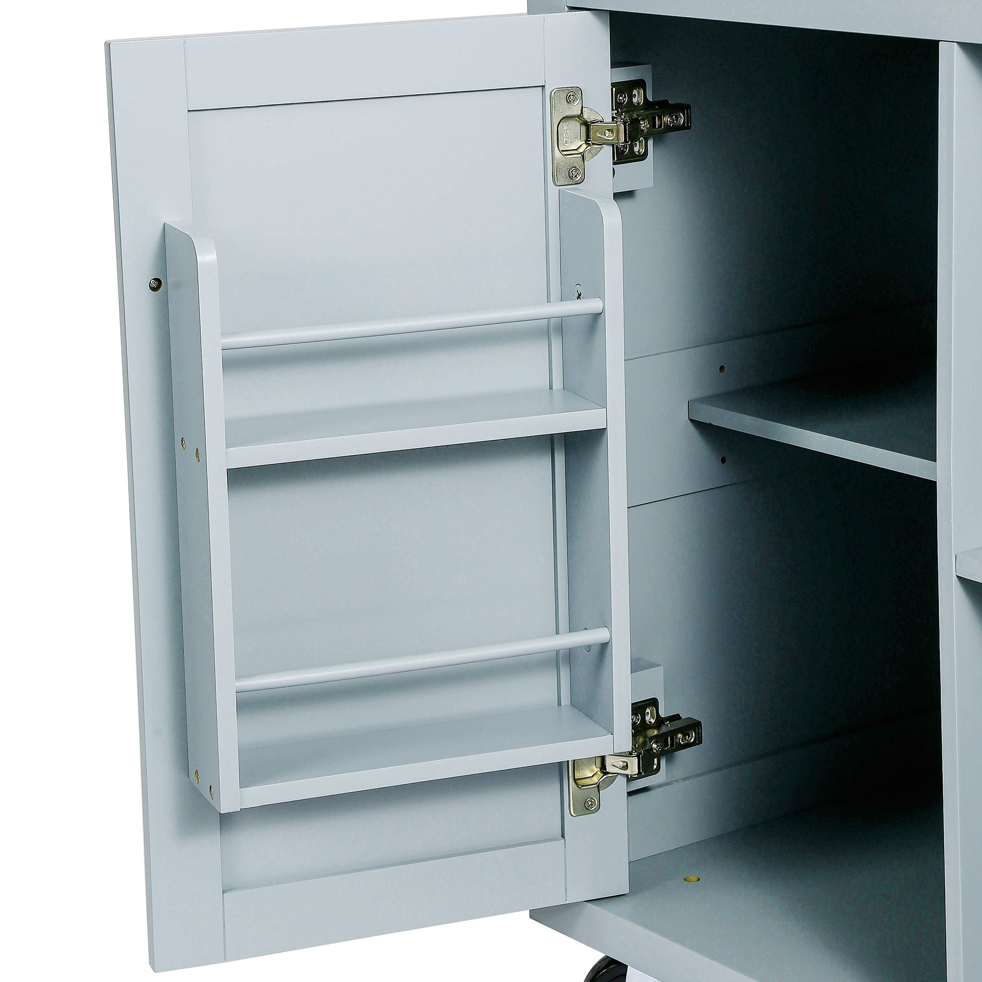 HAOYYE Kitchen Cart with Rubberwood Drop-Leaf Countertop, Cabinet Door Internal Storage Racks, Kitchen Island on 5 Wheels with Storage Cabinet and 3 Drawers for Dining Room, Grey Blue, Sturdy Space-Saving Design, Durable Home Furniture