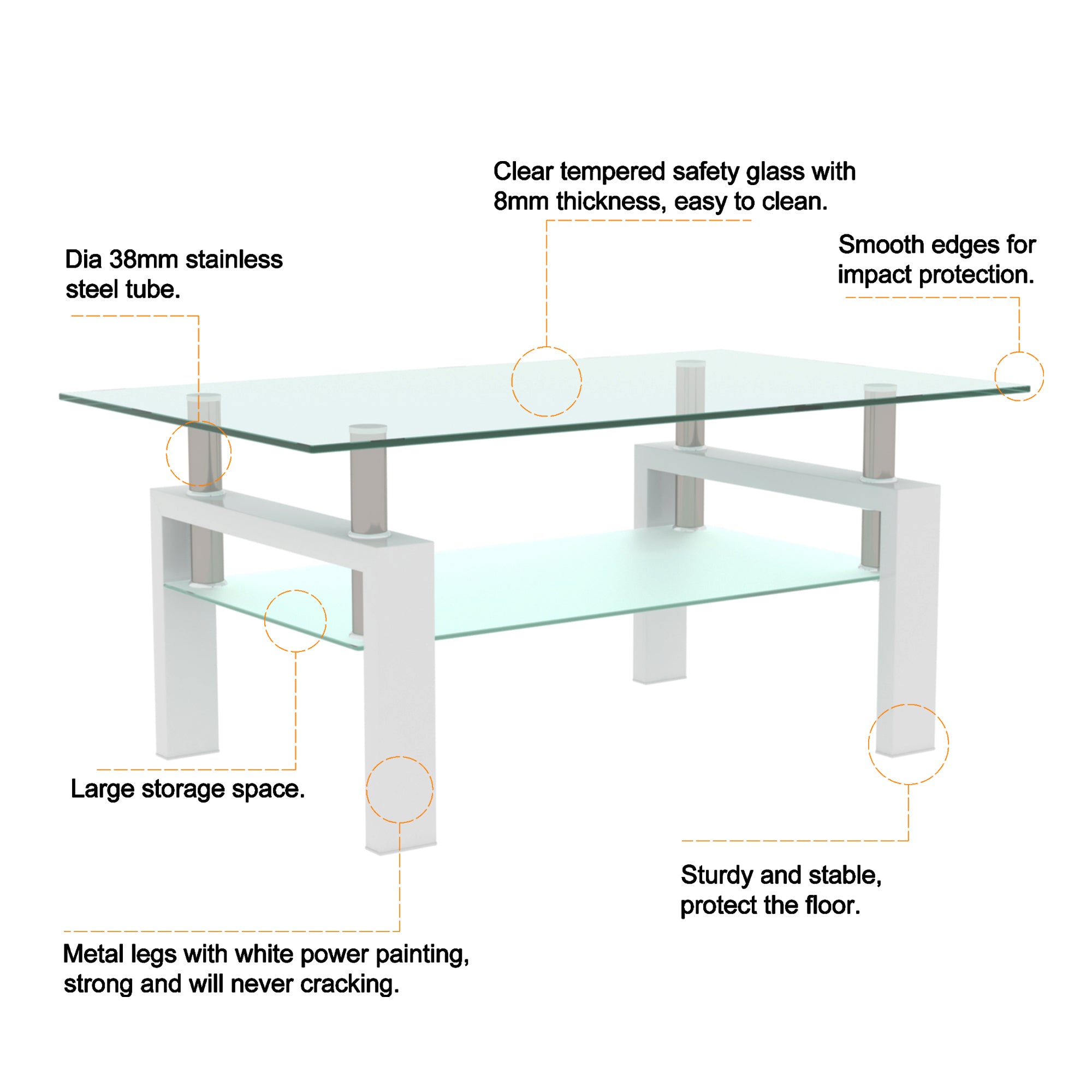 HAOYYE White Coffee Table, Clear Coffee Table, Modern Side Center Tables for Living Room, Living Room Furniture Sturdy Space-Saving Heavy Duty Modern Design Adults Dorm Room Easy Assembly