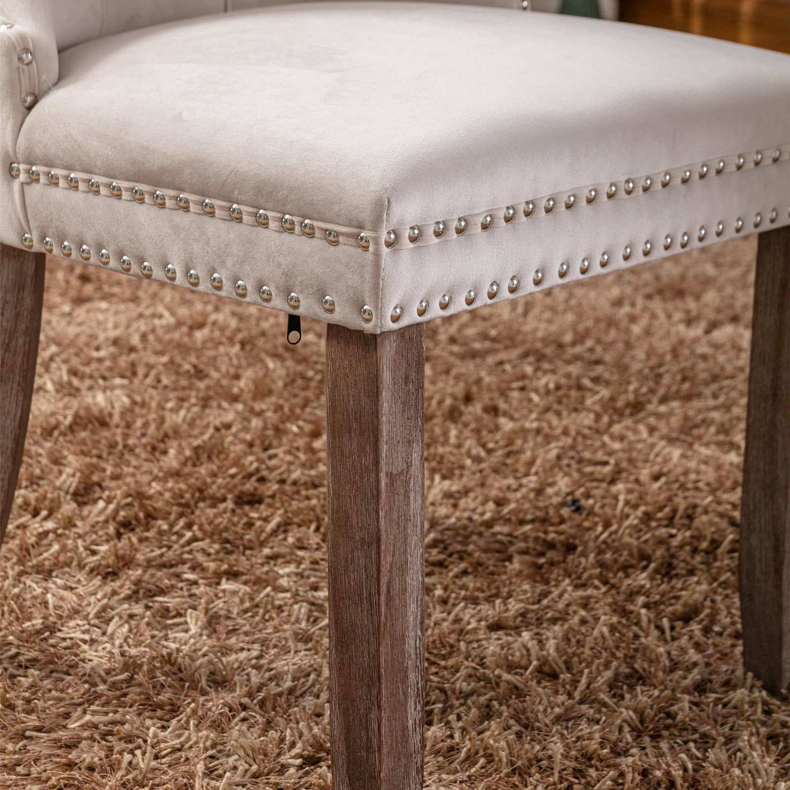 HAOYYE High-end Tufted Solid Wood Contemporary Velvet Upholstered Dining Chair with Wood Legs Nailhead Trim 2-Pcs Set,Beige, SW2001BG Sturdy Space-Saving Heavy Duty Modern Design