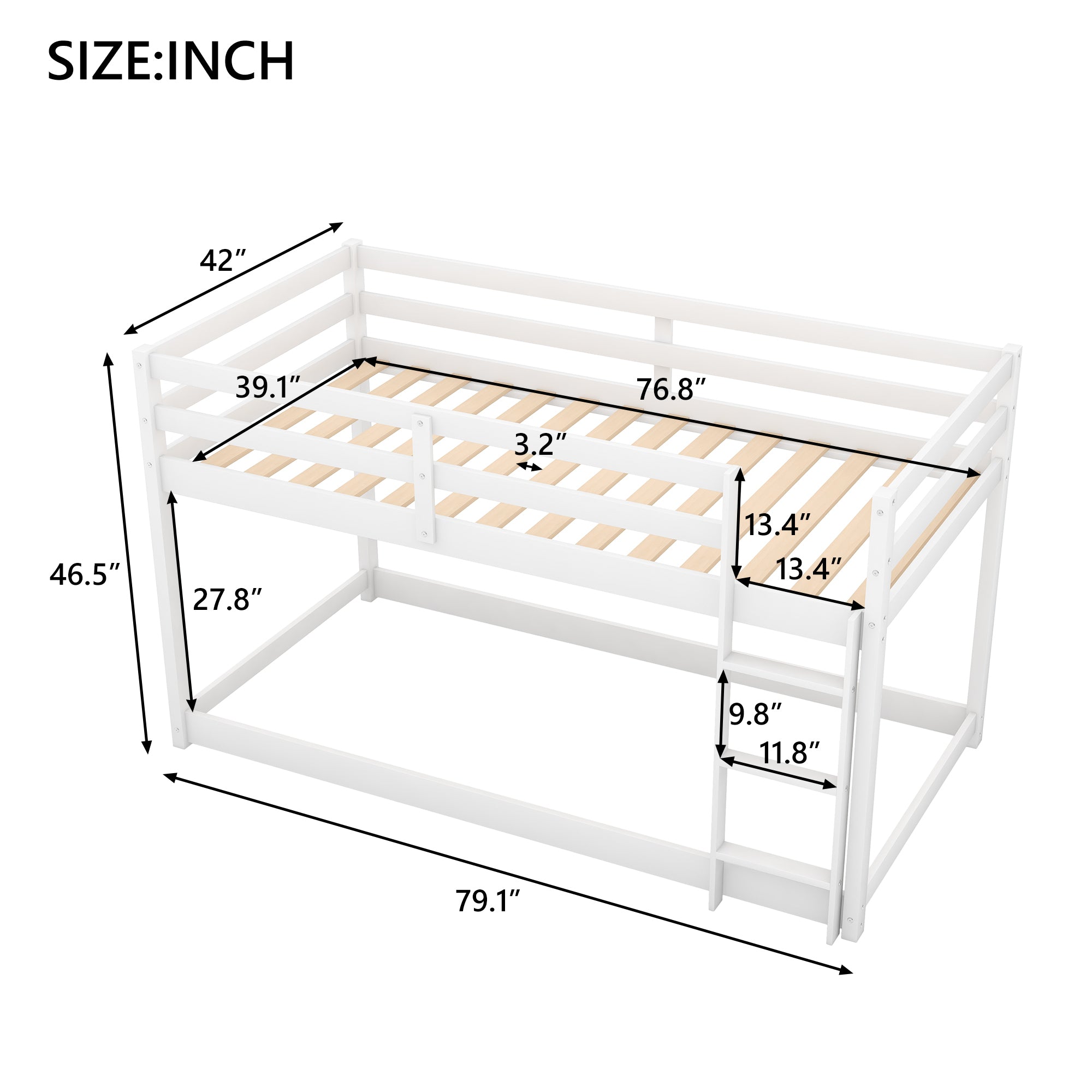 HAOYYE Twin over Twin Floor Bunk Bed with Ladder , White(Old SKU:WF281727AAK/WF286602AAK) Sturdy Space-Saving Heavy Duty Modern Design Adults Dorm Room Easy Assembly Bedroom Furniture