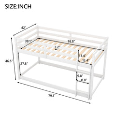 HAOYYE Twin over Twin Floor Bunk Bed with Ladder , White(Old SKU:WF281727AAK/WF286602AAK) Sturdy Space-Saving Heavy Duty Modern Design Adults Dorm Room Easy Assembly Bedroom Furniture