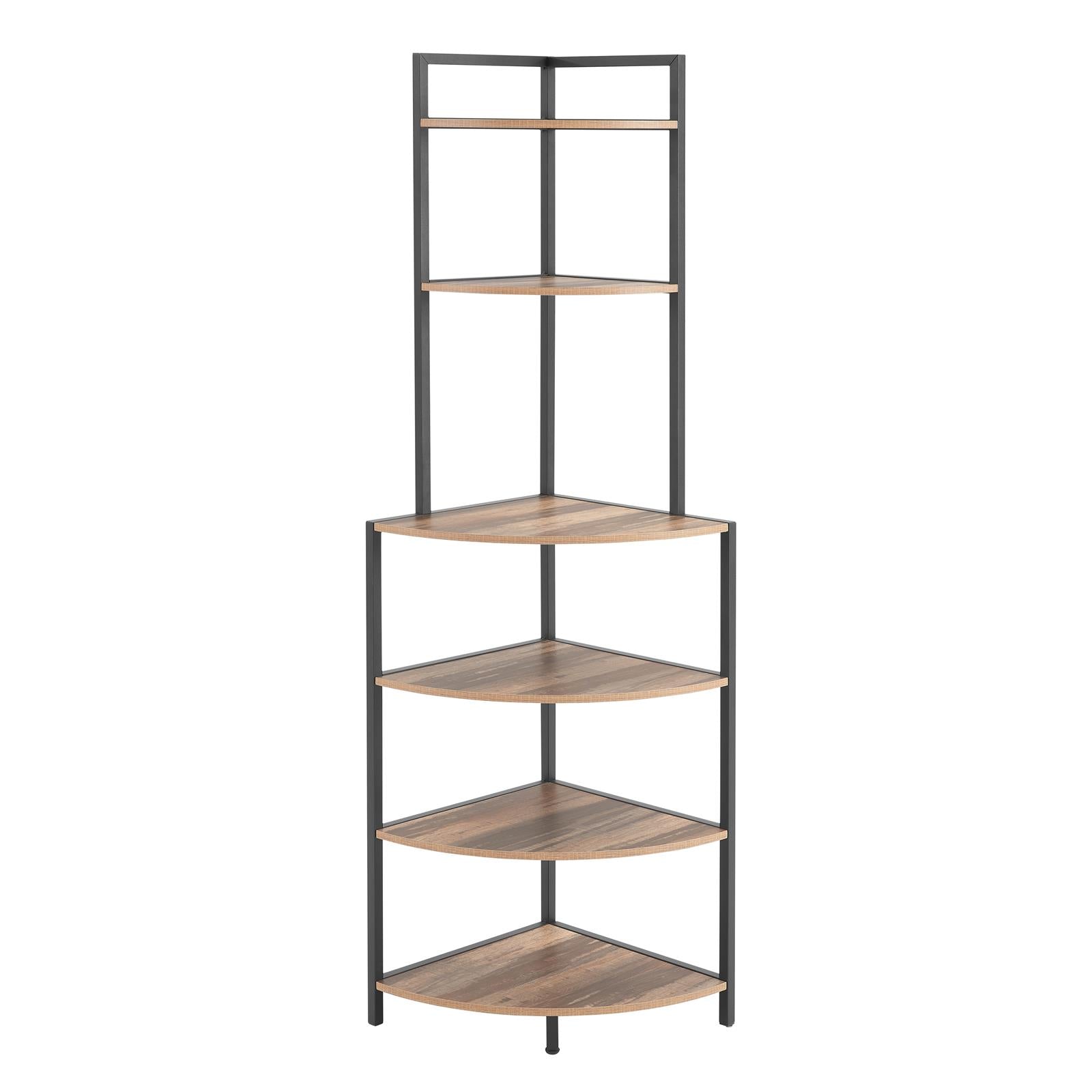 DE Direct HAOYYE 6-Tier Corner Shelf Modern Open Bookcase Wood Storage Rack Freestanding Display Stand for Plants Albums and Décor Space-Saving Bookshelf for Living Room Home Office Kitchen Rustic Brown