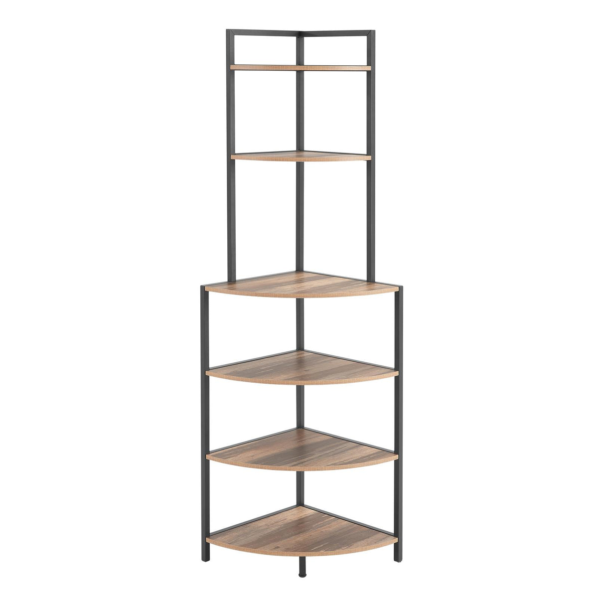 DE Direct HAOYYE 6-Tier Corner Shelf Modern Open Bookcase Wood Storage Rack Freestanding Display Stand for Plants Albums and Décor Space-Saving Bookshelf for Living Room Home Office Kitchen Rustic Brown