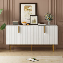 HAOYYE Modern Elegant 4-door Sideboard Gold Metal Handle Buffet Cabinet for Dining Room, Living Room, Bedroom, Hallway (White) Sturdy Space-Saving Heavy Duty Modern Design Adults Dorm Room