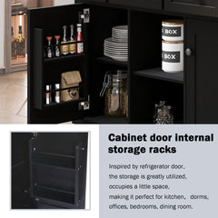 HAOYYE Kitchen Cart with Rubberwood Drop-Leaf Countertop, Internal Storage Racks, 5-Wheel Kitchen Island with Storage Cabinet and 3 Drawers, Black, Sturdy Space-Saving Design, Durable and Stylish Home Furniture