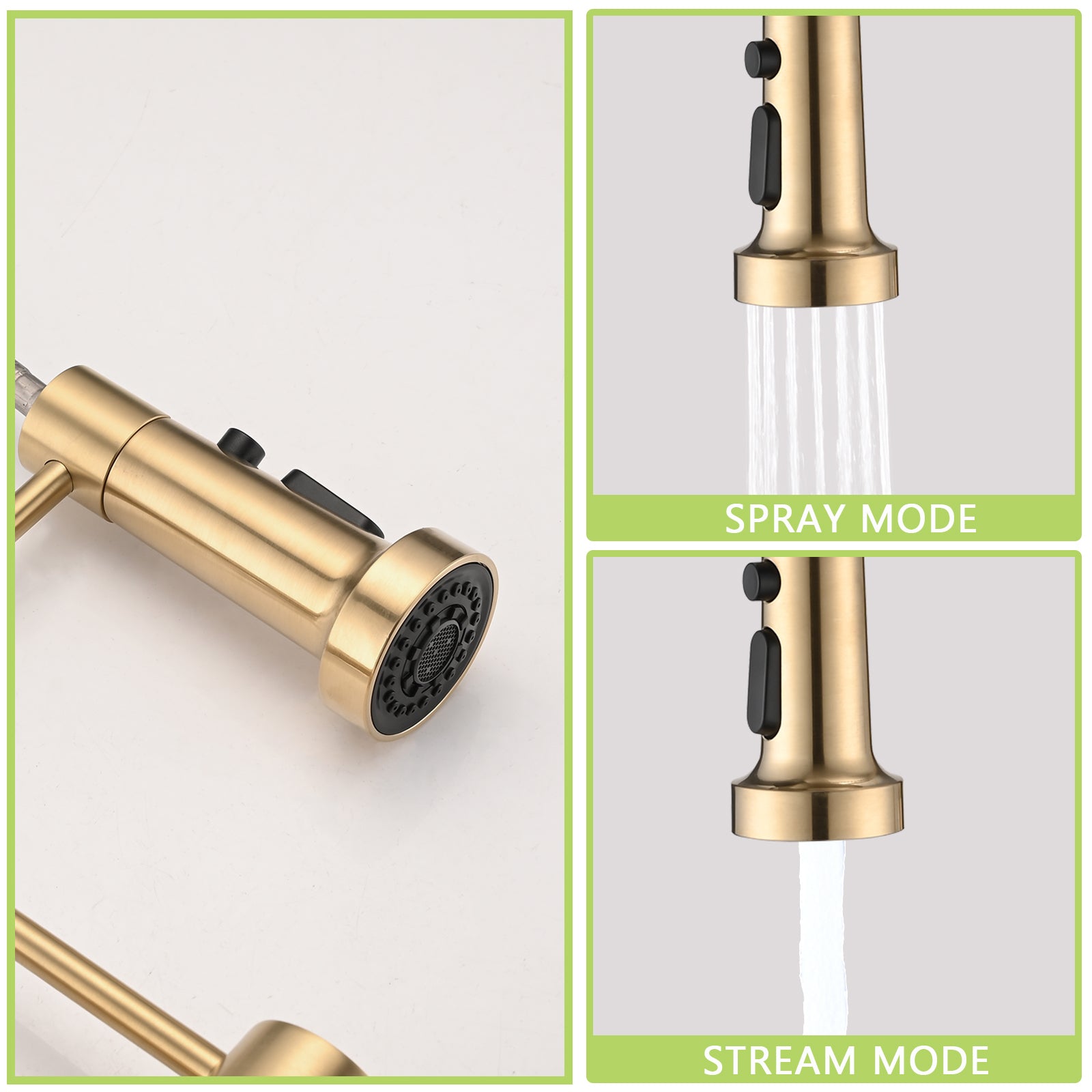 HAOYYE Pull Down Sprayer Spring Kitchen Sink Faucet Brushed Gold Sturdy Space-Saving Heavy Duty Modern Design Adults Dorm Room Easy Assembly Bedroom Furniture