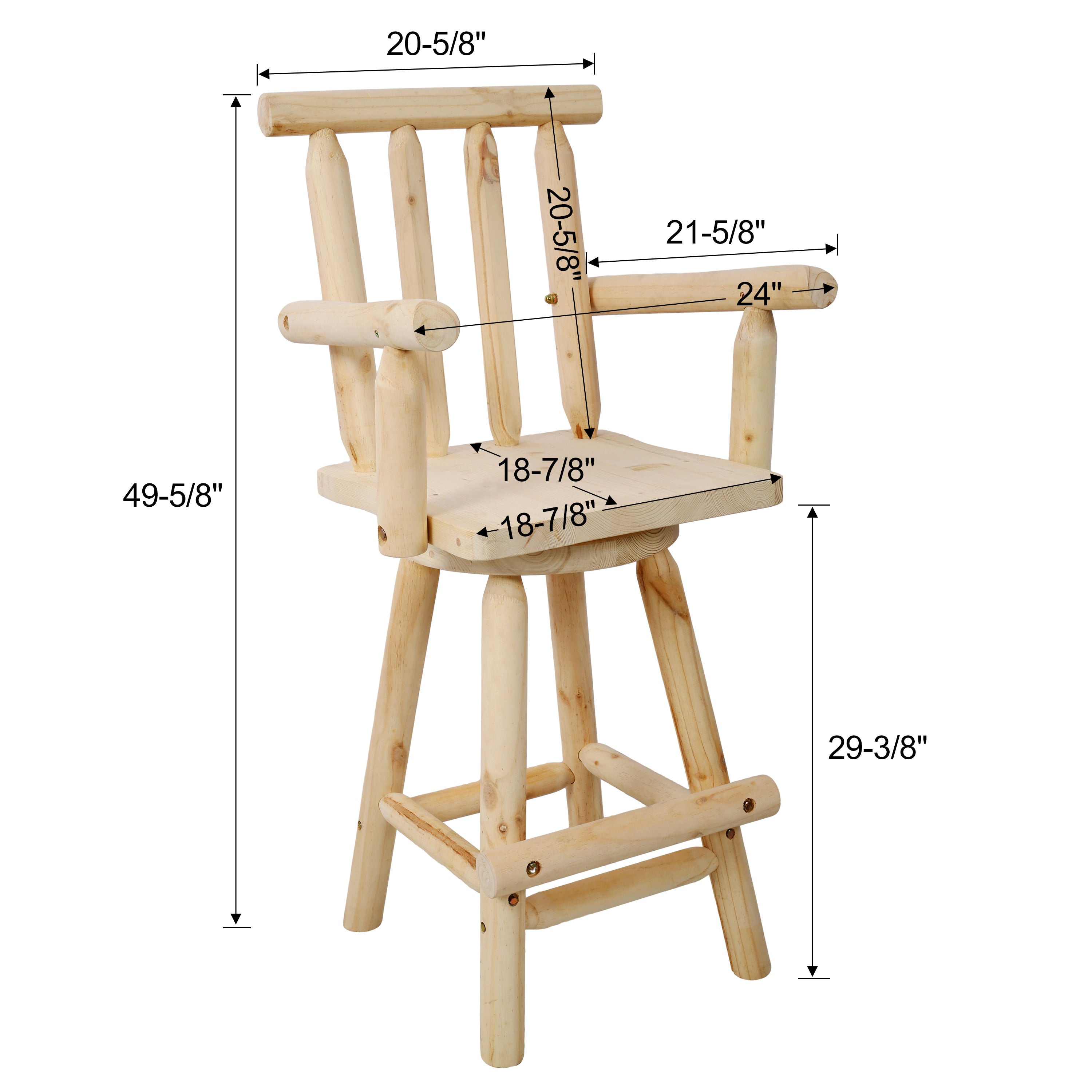 HAOYYE Rustic Bar Stool - Fir Wood Construction, Chair with Footrest,Wide Armrest, Rustic Kitchen Stool, Tall Bistro Chair for Dining Room, Restaurant, Pub, 4-Foot,Light brown color Sturdy Space-Saving
