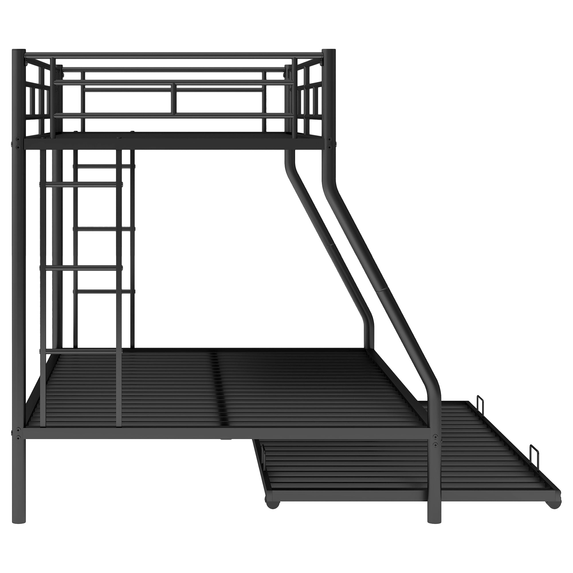 HAOYYE Twin over Full Bed with Sturdy Steel Frame, Bunk Bed with Twin Size Trundle, Two-Side Ladders, Black Space-Saving Heavy Duty Modern Design Easy Assembly Durable Stylish Versatile