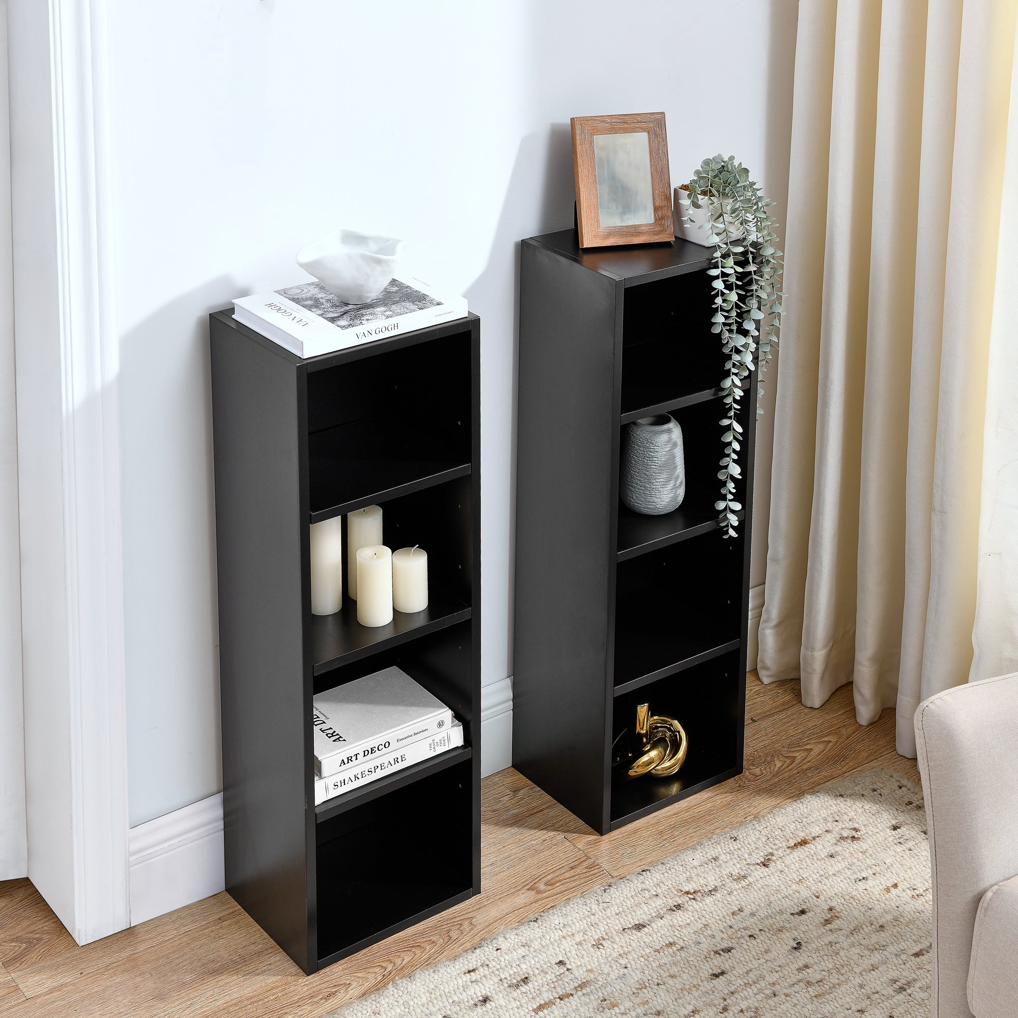 Haoyye 8 Tier Media Tower Rack With Adjustable Shelves For CD DVD Storage, Slim Cabinet Display, Tall Narrow Bookcase Design For Home Office Organizer