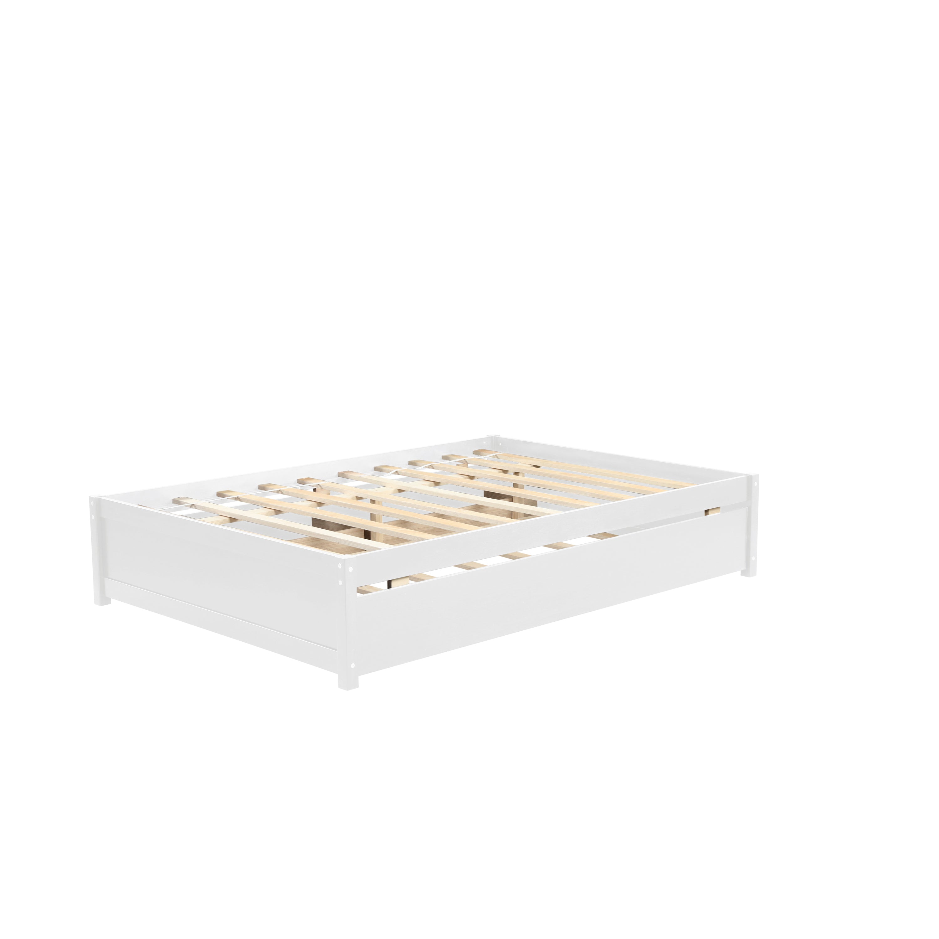HAOYYE Full Bed with Twin Trundle and Two Drawers, White, Sturdy Space-Saving Design, Heavy Duty Construction, Easy Assembly, Durable and Stylish Home Furniture