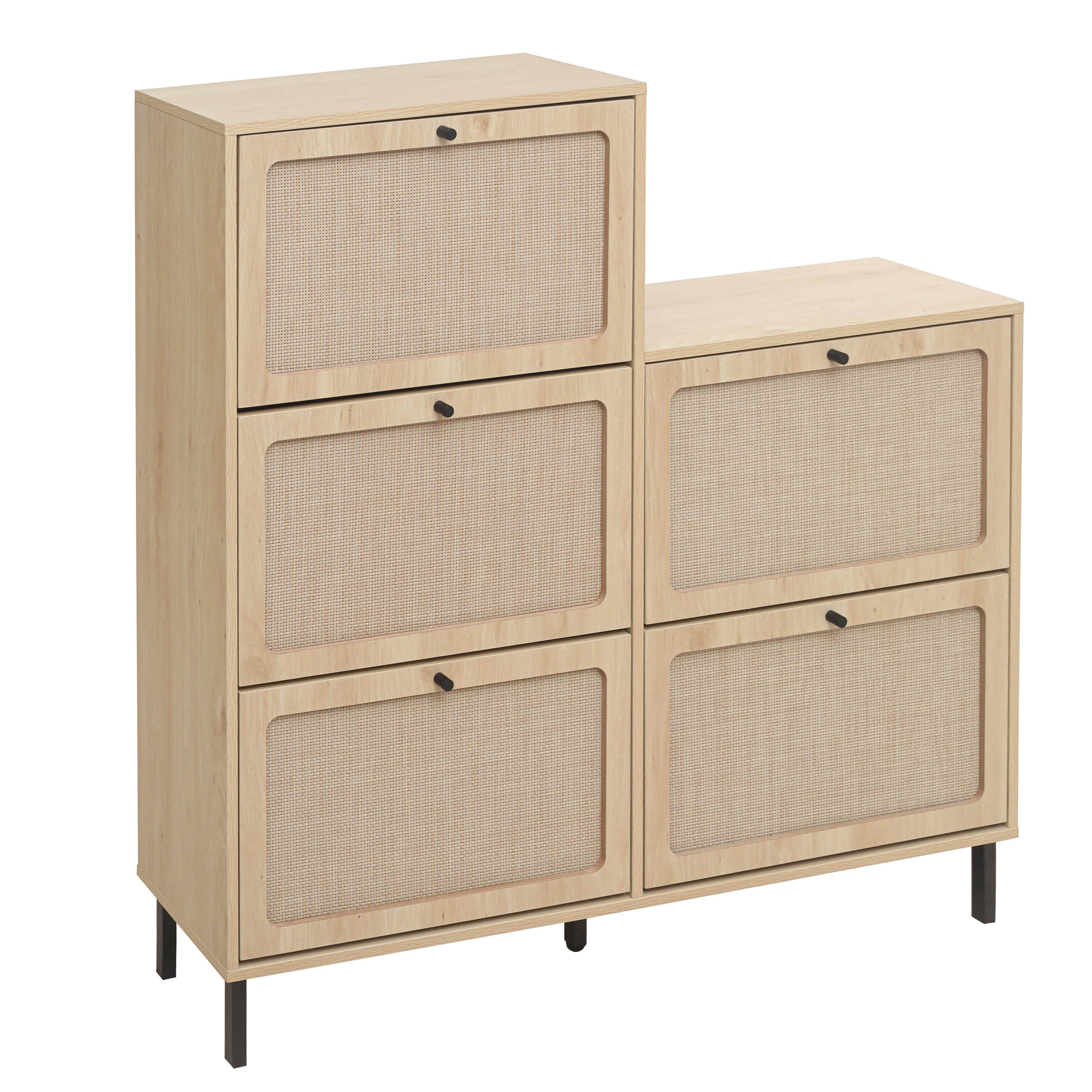 HAOYYE Rattan 5 Door Shoe Rack, Freestanding Modern Shoe Storage Cabinet, for Entryway Sturdy Space-Saving Heavy Duty Modern Design Easy Assembly Durable Stylish Home Furniture Versatile