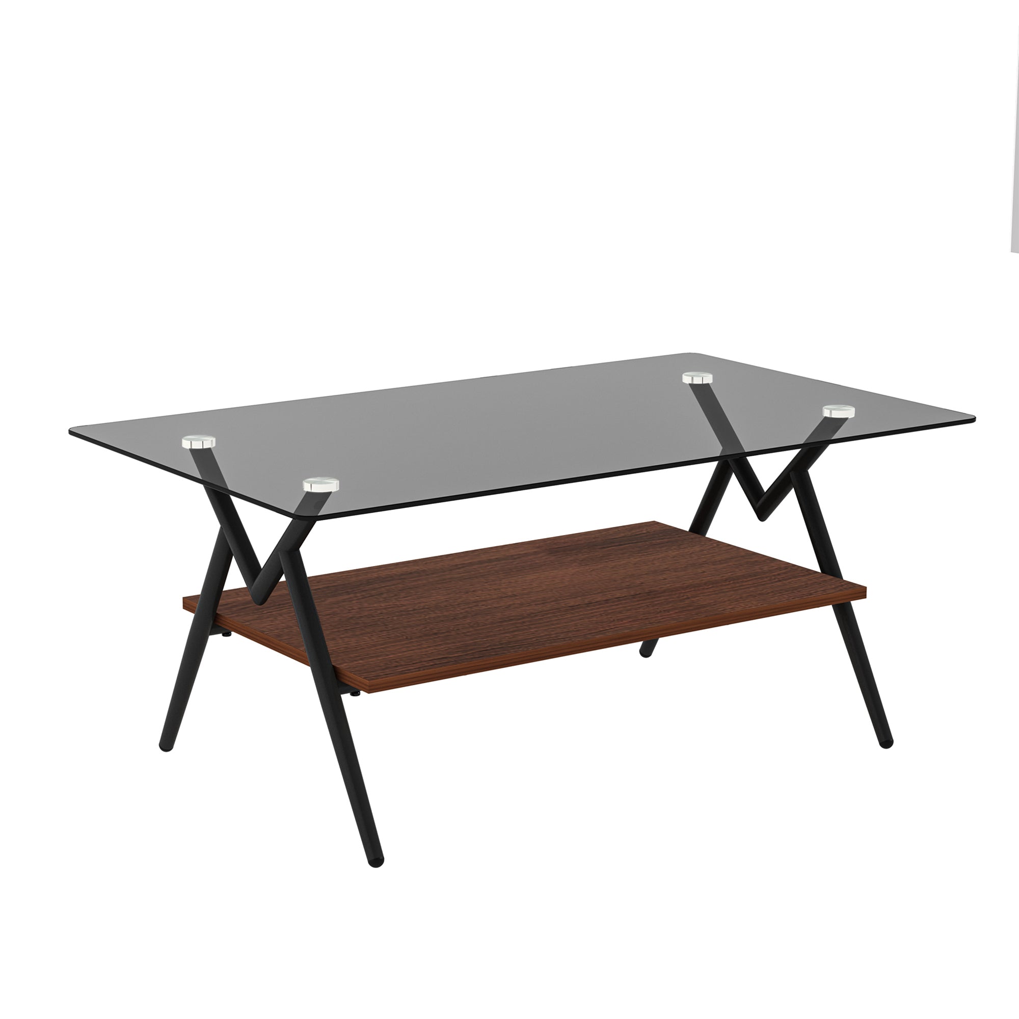 HAOYYE Rectangle Coffee Table with Tempered Glass top and Brown MDF Shelf, Modern Table for Living Room, Gray Glass Sturdy Space-Saving Heavy Duty Modern Design Adults Dorm Room Easy Assembly