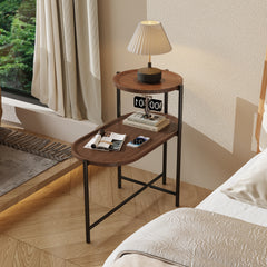 HAOYYE Small Coffee Table 2-Tier Modern Sofa Side Table with Wood Storage Shelf Living Room End Table Nightstand Walnut Brown Sturdy Space-Saving Heavy Duty Modern Design for Adults Dorm Room