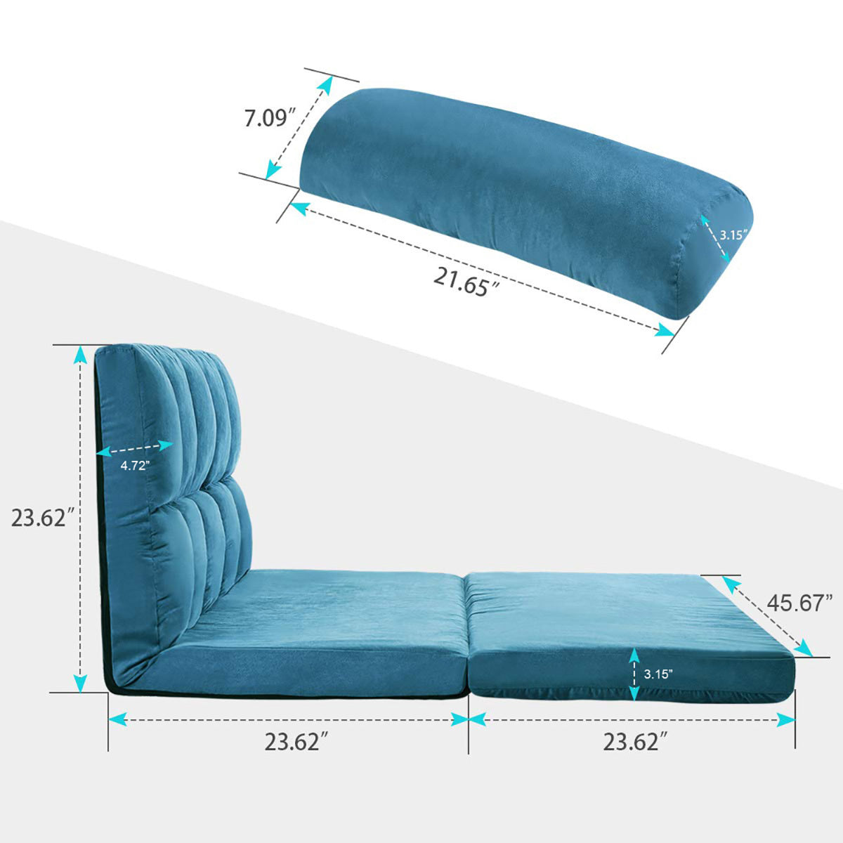 HAOYYE Double Chaise Lounge Floor Sofa with Two Pillows, Space-Saving Heavy Duty Modern Design, Comfortable Convertible Seating, Versatile and Easy to Assemble for Living Room, Office, or Apartment