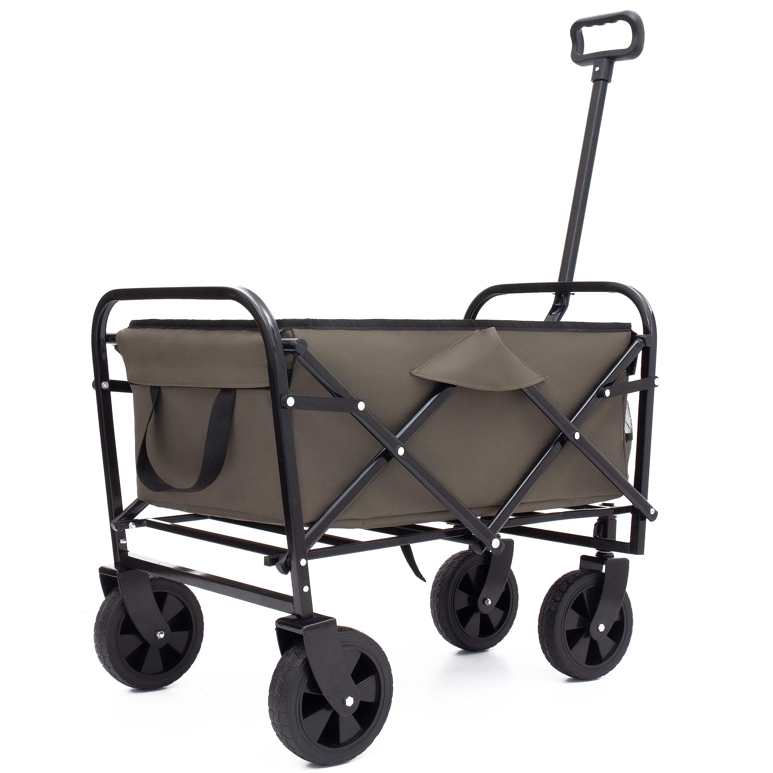 HAOYYE Multi-Use Collapsible Foldable Wagon Cart with Heavy Duty Frame, Utility Wagon for Camping and Grocery Shopping, Includes 3-Piece Plastic Liner Bag and Cover, Durable Beach Cart in Olive Green