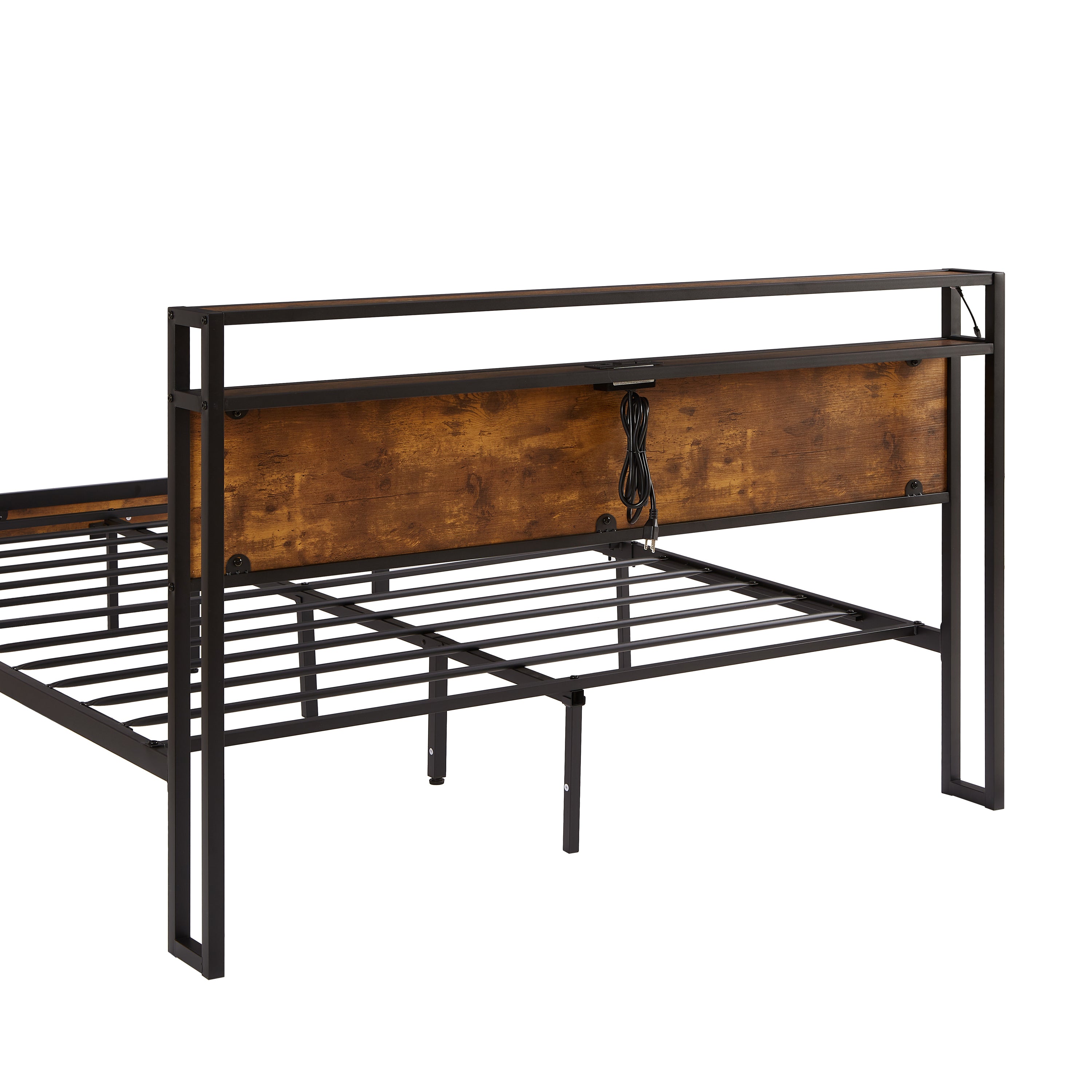 HAOYYE Full Size Metal Platform Bed Frame with Wooden Headboard and Footboard with USB LINER, LED Lights, No Box Spring Needed, Large Under Bed Storage, Easy Assemble Sturdy Space-Saving Heavy Duty