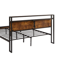 HAOYYE Full Size Metal Platform Bed Frame with Wooden Headboard and Footboard with USB LINER, LED Lights, No Box Spring Needed, Large Under Bed Storage, Easy Assemble Sturdy Space-Saving Heavy Duty
