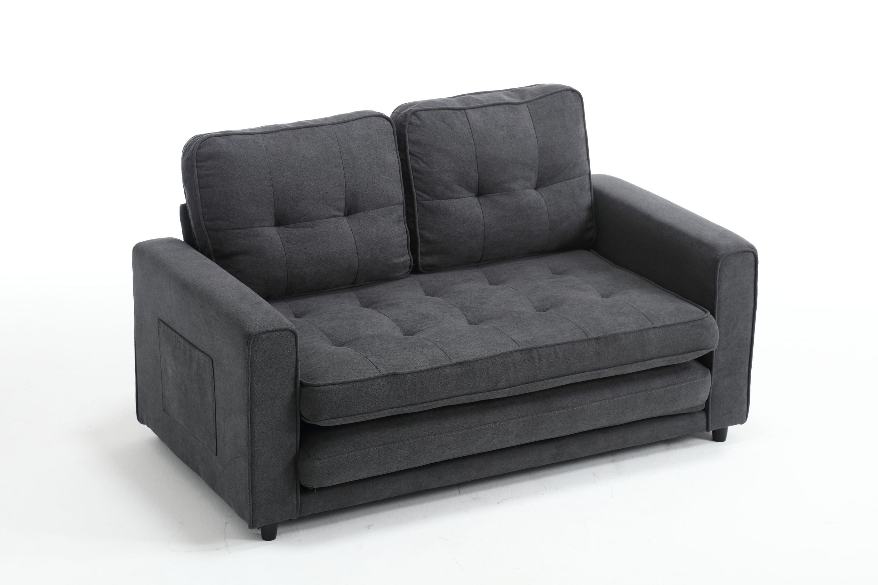 HAOYYE 3-Fold Convertible Futon Couch, Pull Out Sofa Bed, Space-Saving Loveseat Sleeper, Velvet Linen Fabric Upholstery, Heavy Duty Durable Sofa for Living Room, Modern Compact Design, Dark Gray, Light Gray, Beige