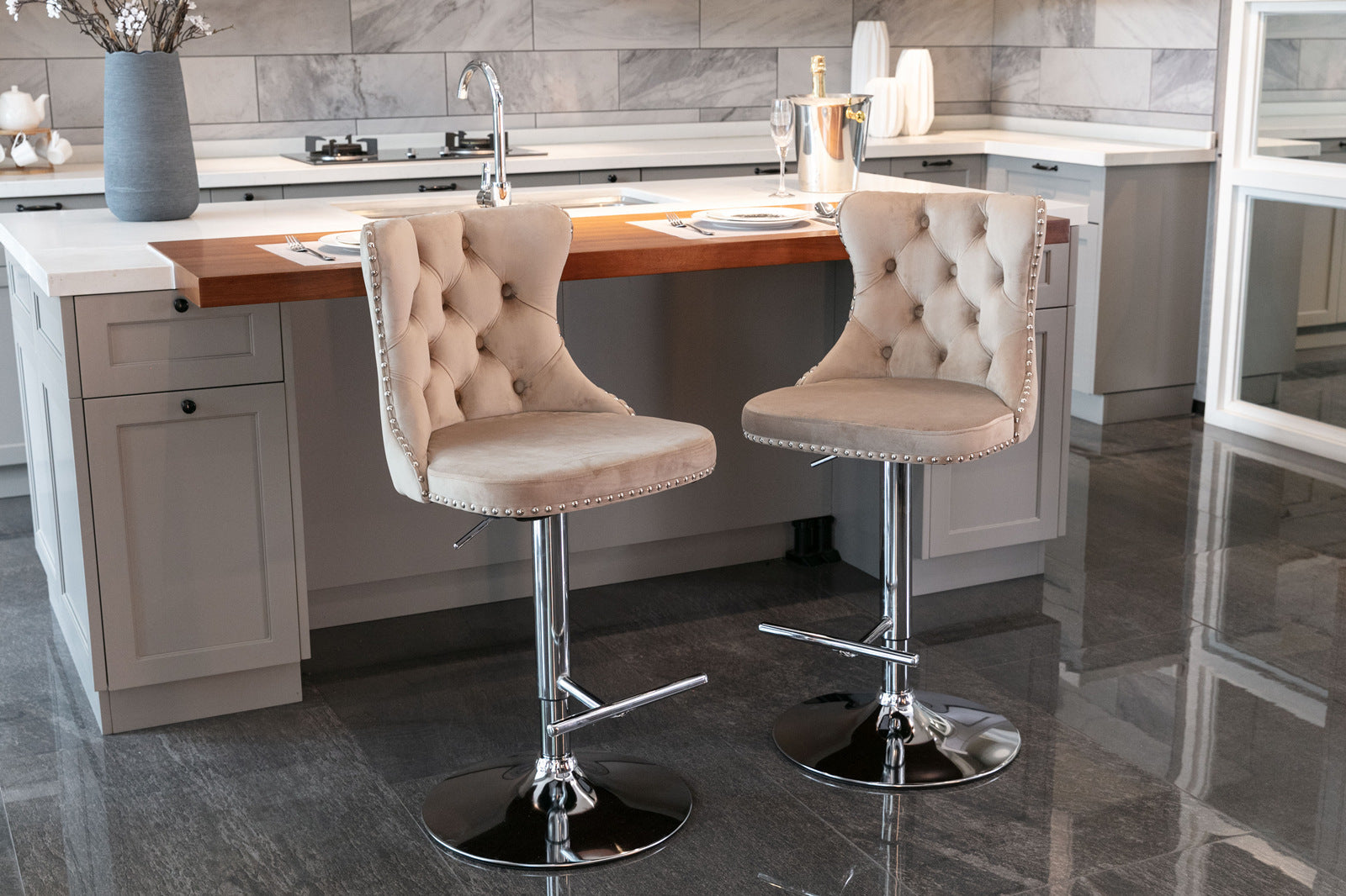 HAOYYE Swivel Velvet Barstools Adjusatble Seat Height from 25-33 Inch