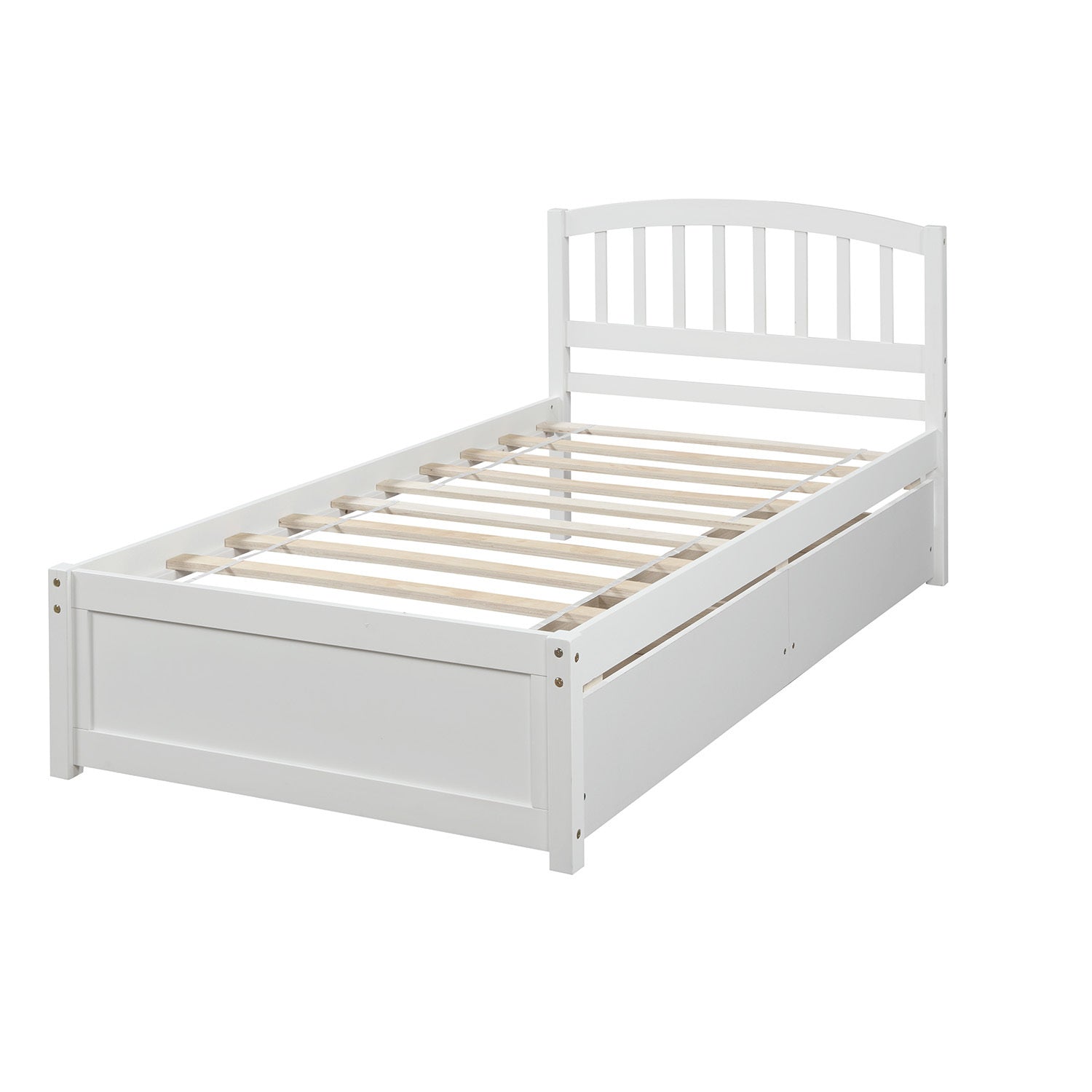 HAOYYE Twin Platform Bed Frame with Two Storage Drawers and Headboard, White, Sturdy Space-Saving Design, Heavy Duty Construction, Easy Assembly, Durable and Stylish Home Furniture
