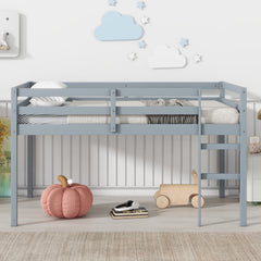 HAOYYE Solid Wooden, Rubber Wooden Twin Loft Bed with Ladder, Bed Platform of Strengthened Slats , Grey Sturdy Space-Saving Heavy Duty Modern Design Adults Dorm Room Easy Assembly Bedroom Furniture
