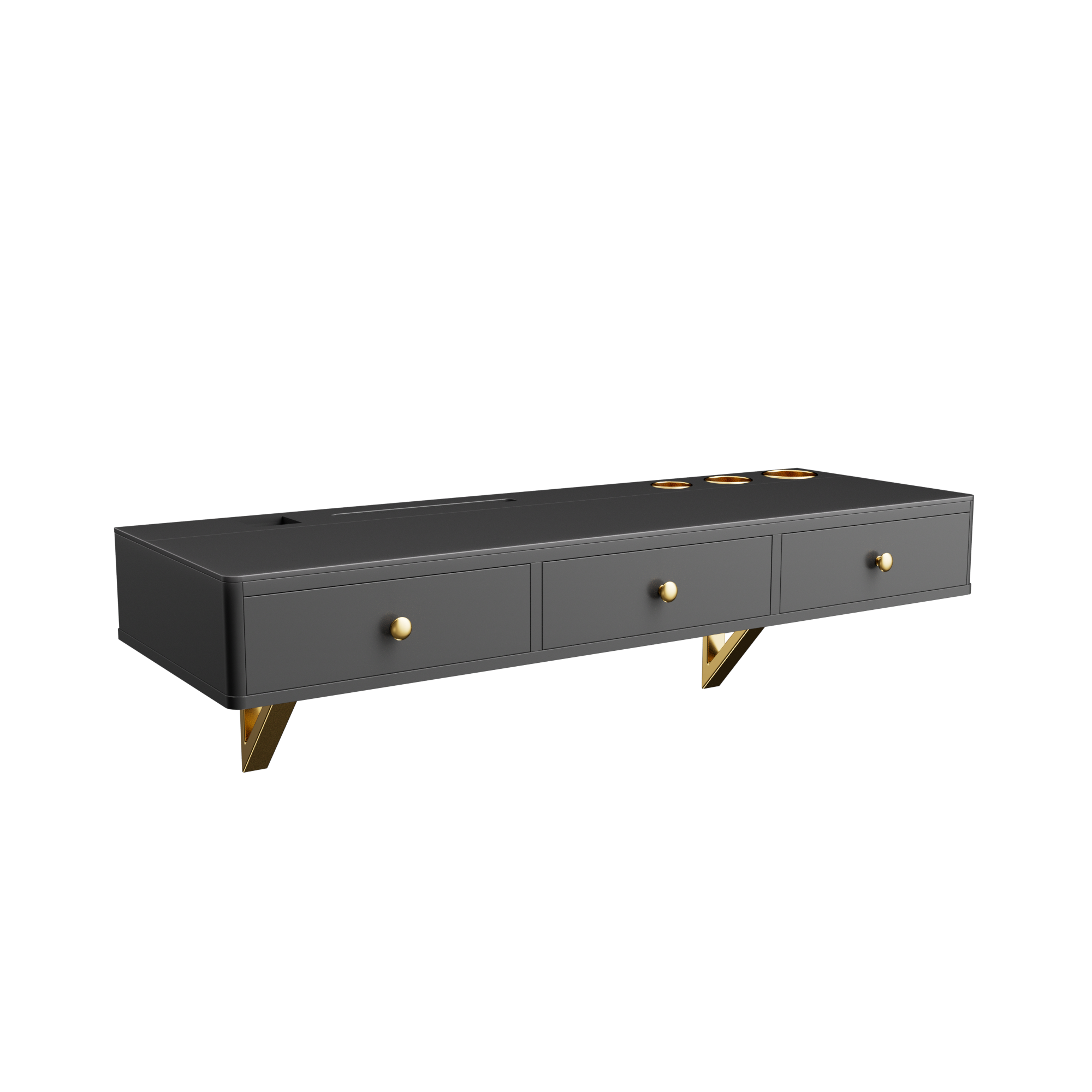 HAOYYE Floating Shelf With Drawer, Multi-Purpose Wall-Mounted Vanity Table, Sturdy Space-Saving Heavy Duty Design, Black And Gold Finish, Perfect For Bedroom, Bathroom, Or Salon