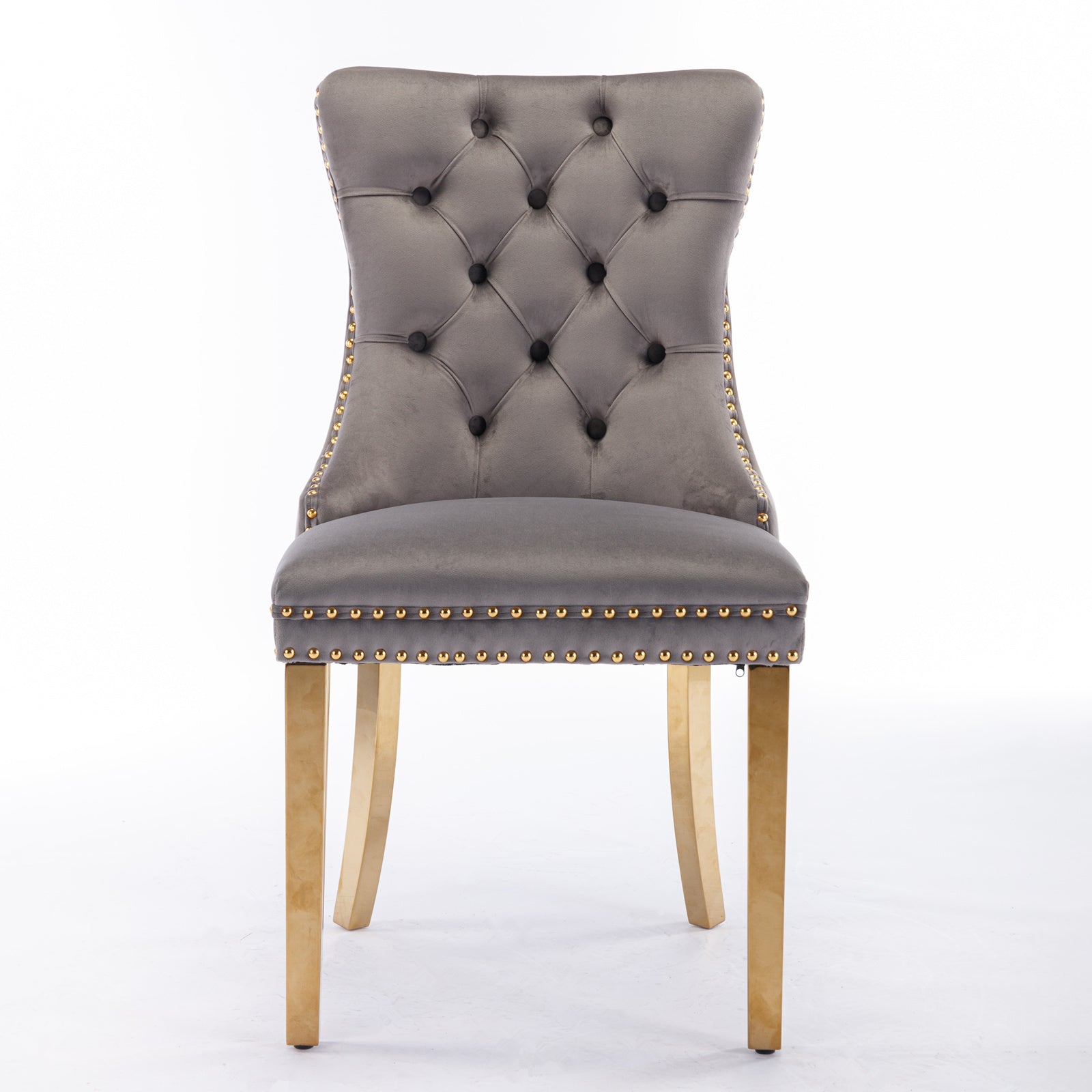 HAOYYE High-end Tufted Solid Wood Contemporary Velvet Upholstered Dining Chair with Golden Stainless Steel Plating Legs,Nailhead Trim,Set of 2,Gray and Gold, SW1601GY Sturdy Durable