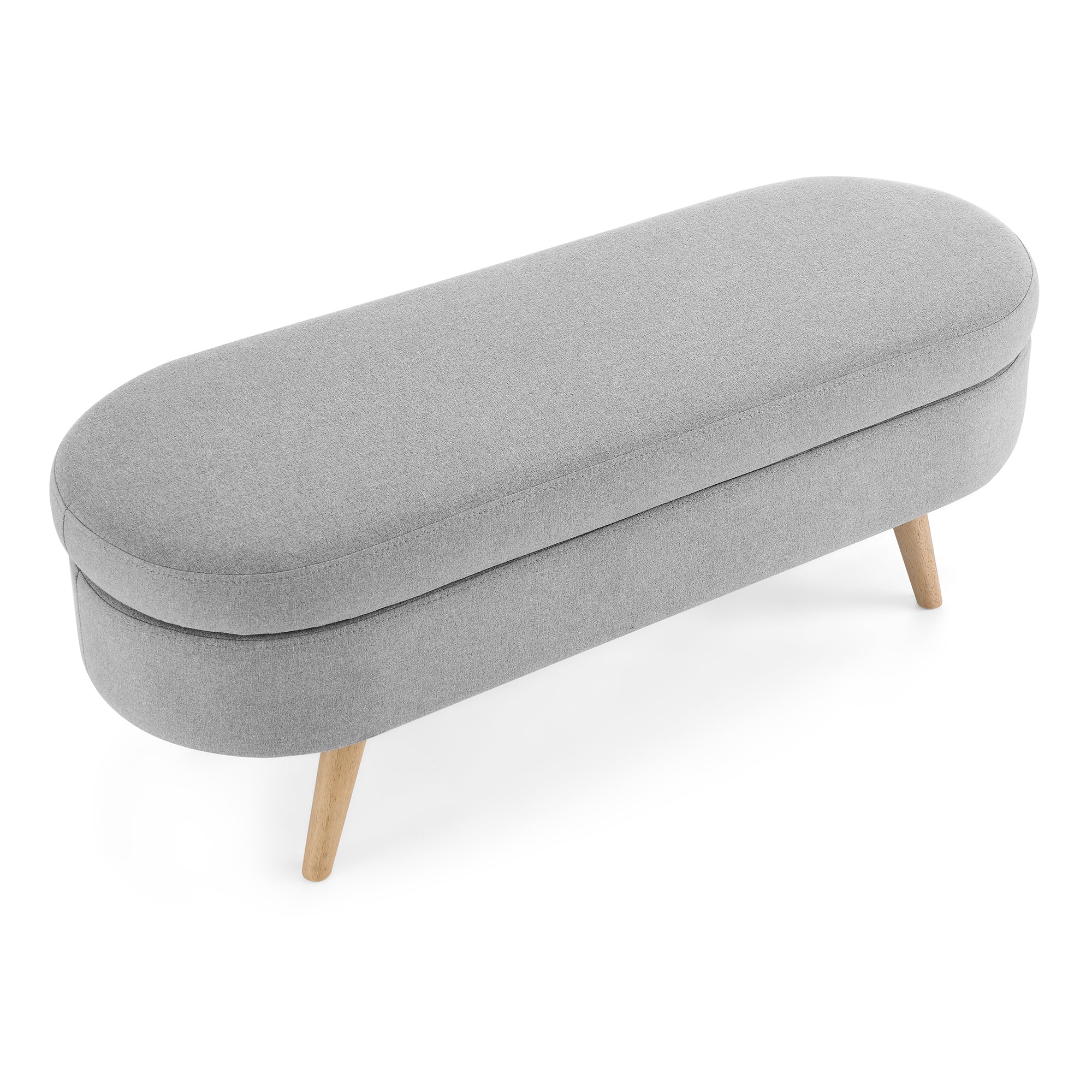 HAOYYE Ottoman Oval Storage Bench, Rubber Wood Legs, Grey(43.5"x16"x16") Sturdy Space-Saving Heavy Duty Modern Design Adults Dorm Room Easy Assembly Bedroom Furniture