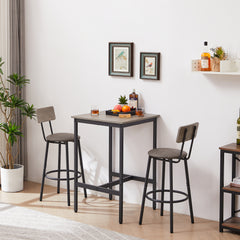 HAOYYE Bar Table Set with 2 Bar Stools, PU Soft Seat with Backrest, Stylish Grey Color, Sturdy Space-Saving Design, Modern Heavy Duty Construction, Easy Assembly, Durable Home Furniture for Kitchen, Dining Room, or Home Bar