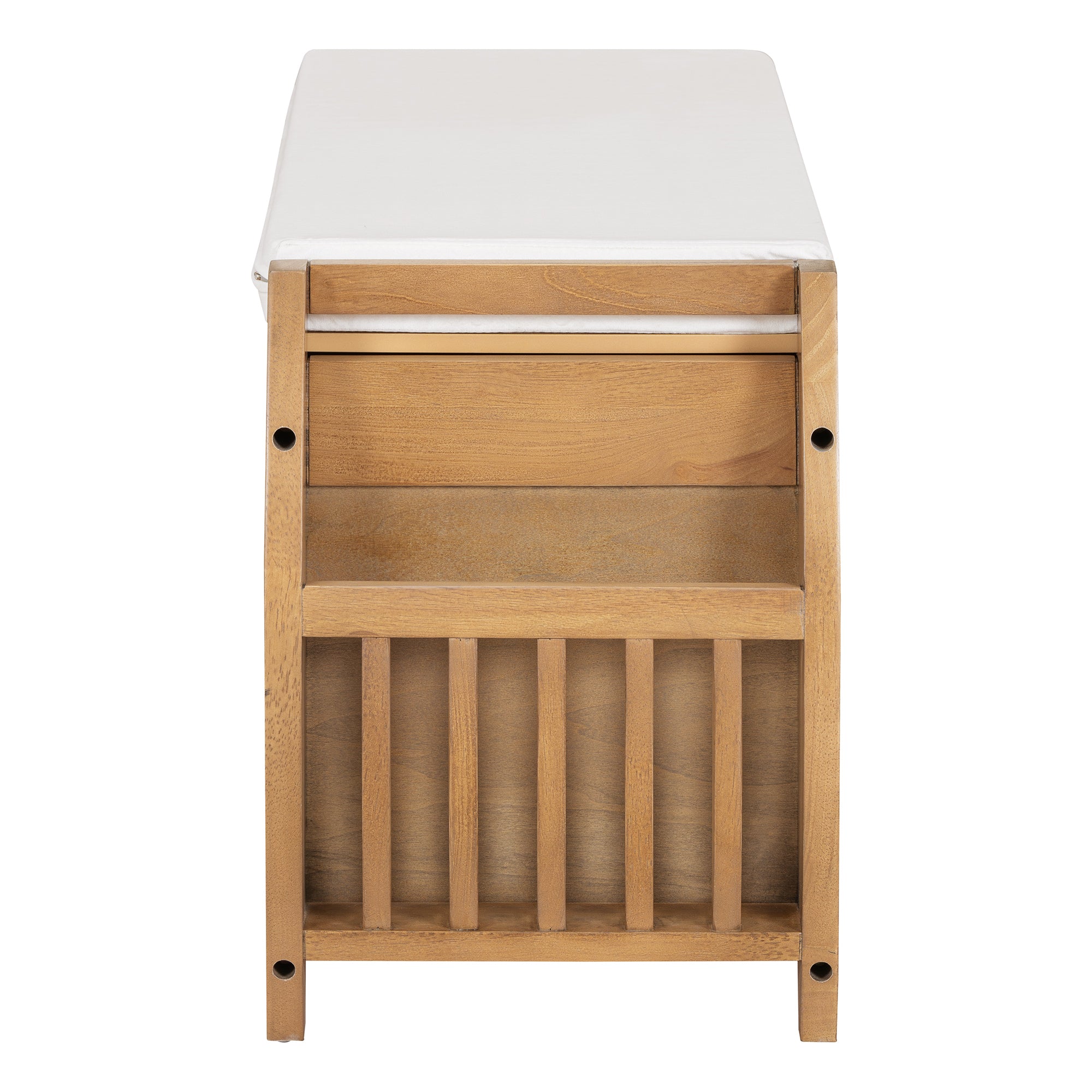 HAOYYE Retro Multifunctional Storage Bench with Cushion and Curved Side Panel for Entrance and Living Room (Natural) Sturdy Space-Saving Heavy Duty Modern Design Easy Assembly Durable Stylish Versatile