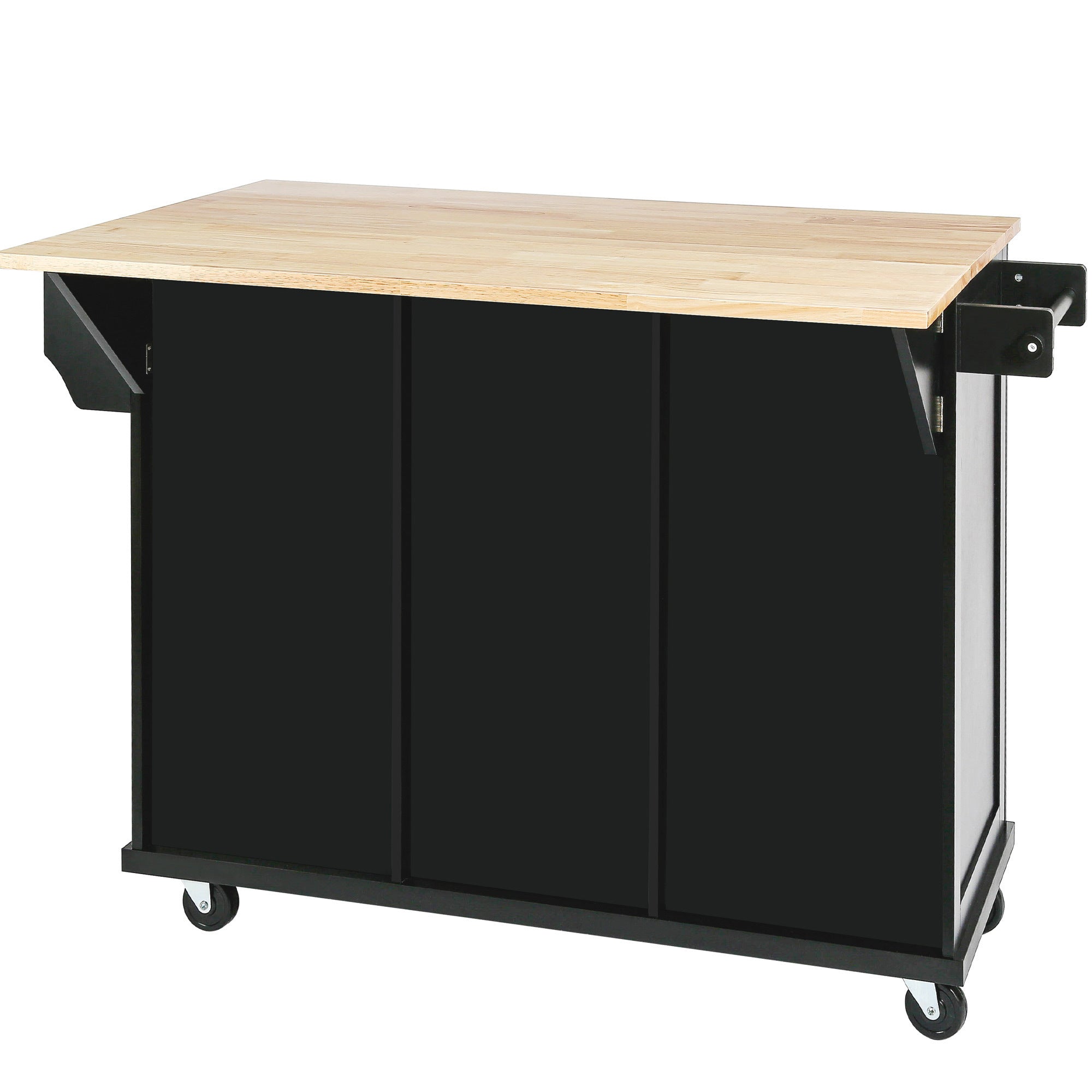 HAOYYE Kitchen Cart with Rubberwood Drop-Leaf Countertop, Internal Storage Racks, 5-Wheel Kitchen Island with Storage Cabinet and 3 Drawers, Black, Sturdy Space-Saving Design, Durable and Stylish Home Furniture