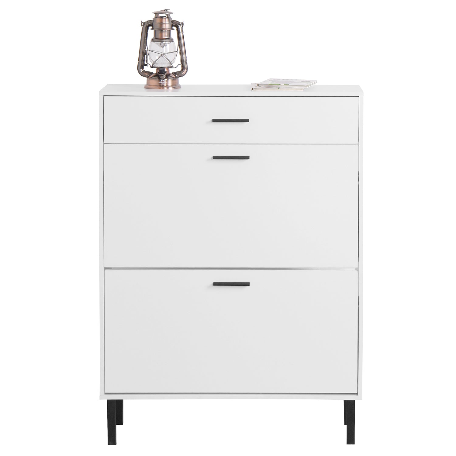 HAOYYE Shoe Cabinet, Freestanding Shoe Rack Storage Organizer with 2 Flip Drawers and Metal Legs, Modern Shoe Storage Cabinet for Entryway, Sturdy Space-Saving Heavy Duty Construction, Ideal for Adults