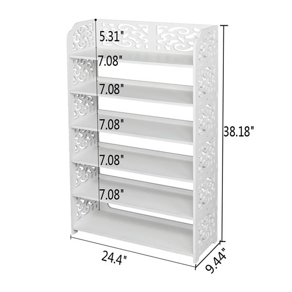 HAOYYE White Six-Tier Carved Wood-Plastic Shoe Rack, Durable and Space-Saving Storage Solution, Modern Design, Versatile for Living Room and Bedroom, Premium Quality and Stylish Look for Home Organization
