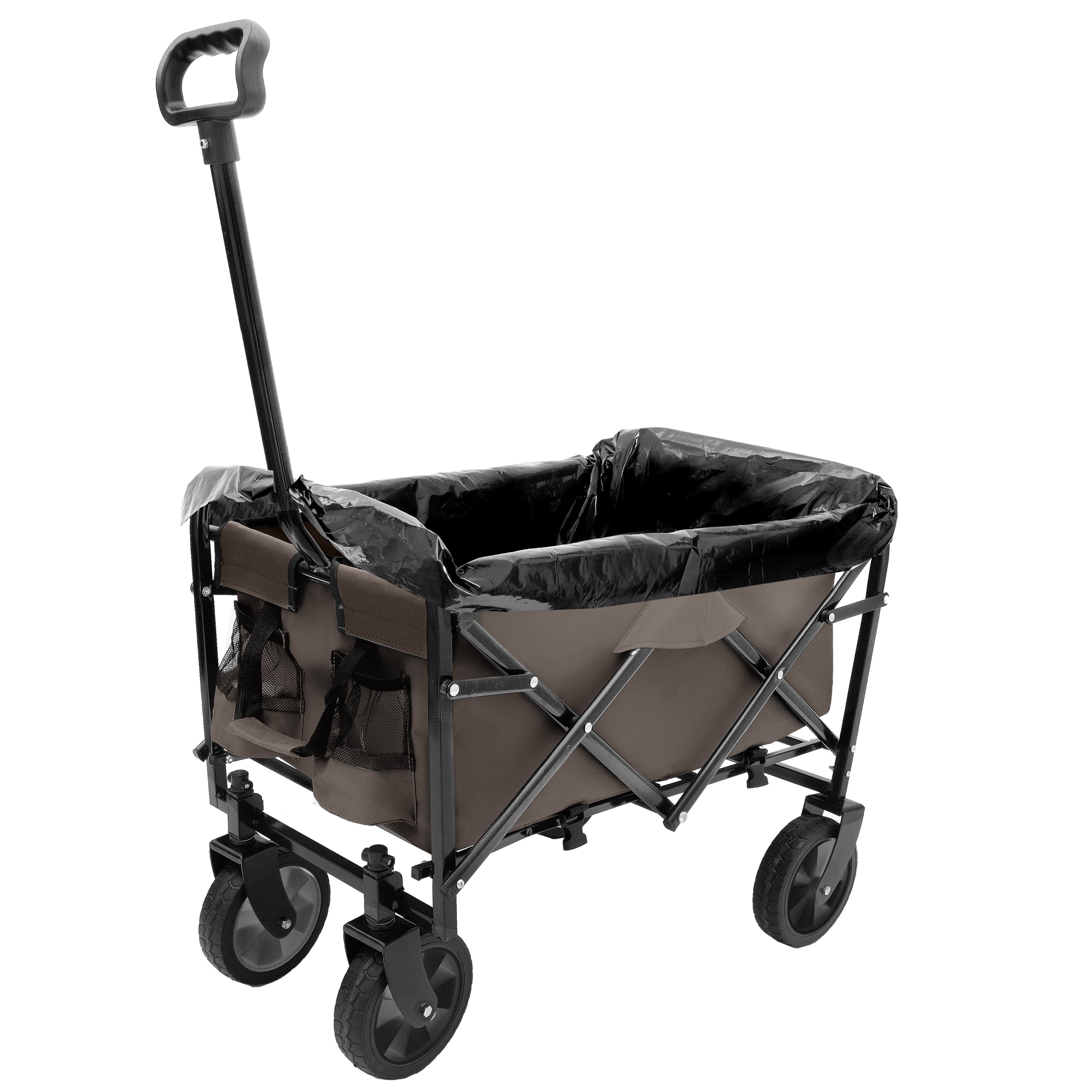 HAOYYE Multi-Use Collapsible Foldable Wagon Cart with Heavy Duty Frame, Utility Wagon for Camping and Grocery Shopping, Includes 3-Piece Plastic Liner Bag and Cover, Durable Beach Cart in Olive Green