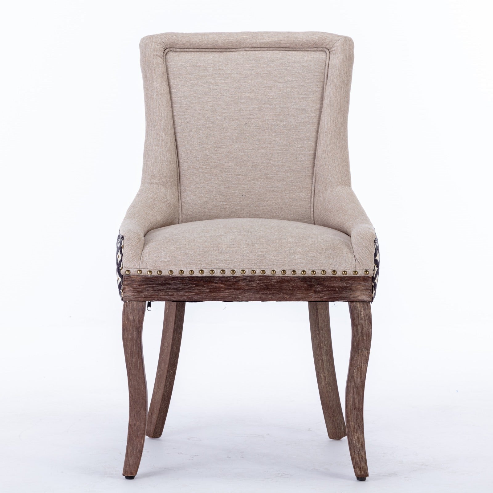 HAOYYE Ultra Side Dining Chair, Thickened fabric chairs with neutrally toned solid wood legs, Bronze nail head, Set of 2, Beige and Patterned,SW2207BG Sturdy Space-Saving Heavy Duty