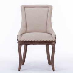 HAOYYE Ultra Side Dining Chair, Thickened fabric chairs with neutrally toned solid wood legs, Bronze nail head, Set of 2, Beige and Patterned,SW2207BG Sturdy Space-Saving Heavy Duty